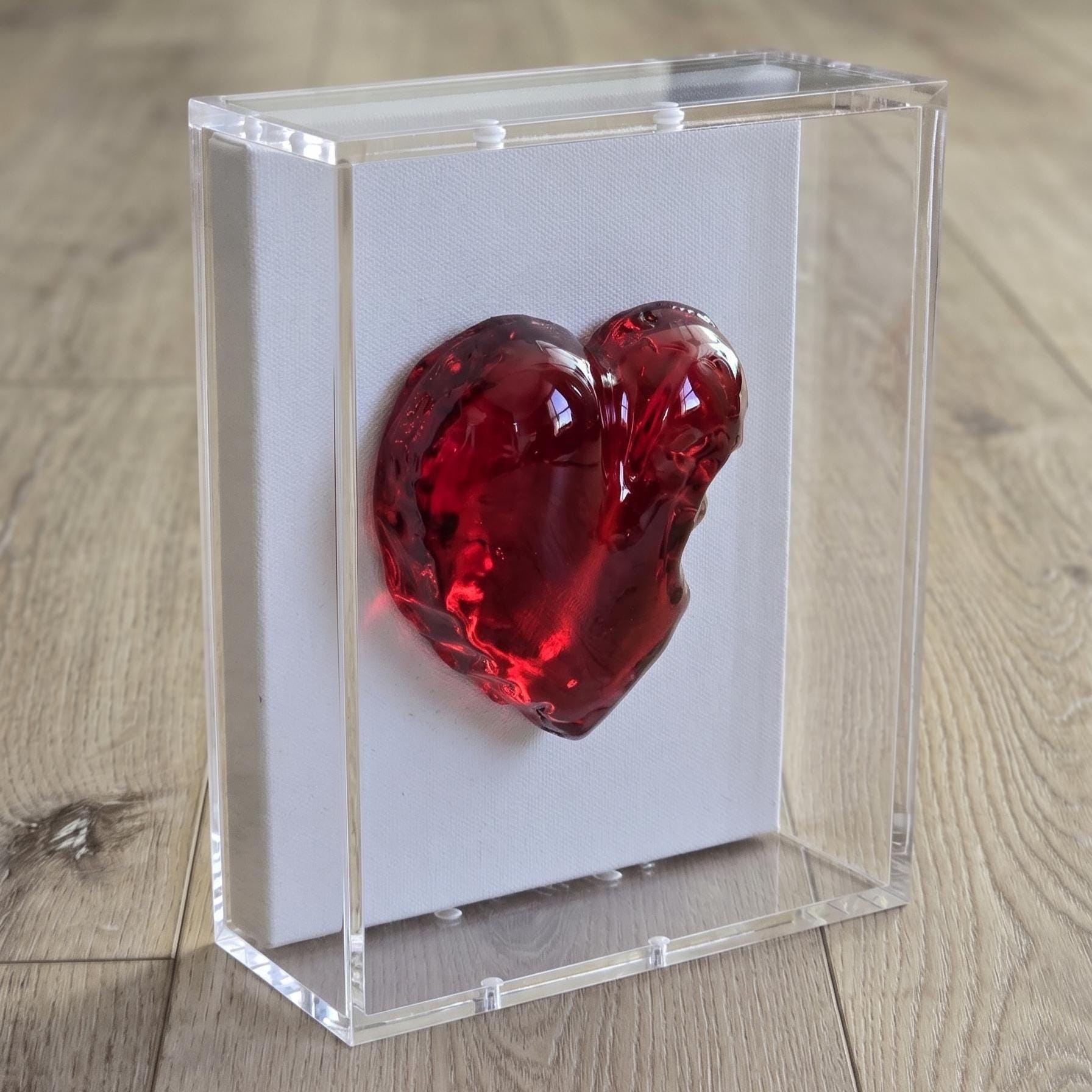 3D Heart Sculpture - Hand-Poured Resin Pop Art - Framed Acrylic Wall Hanging - Whimsical Modern Gallery Decor