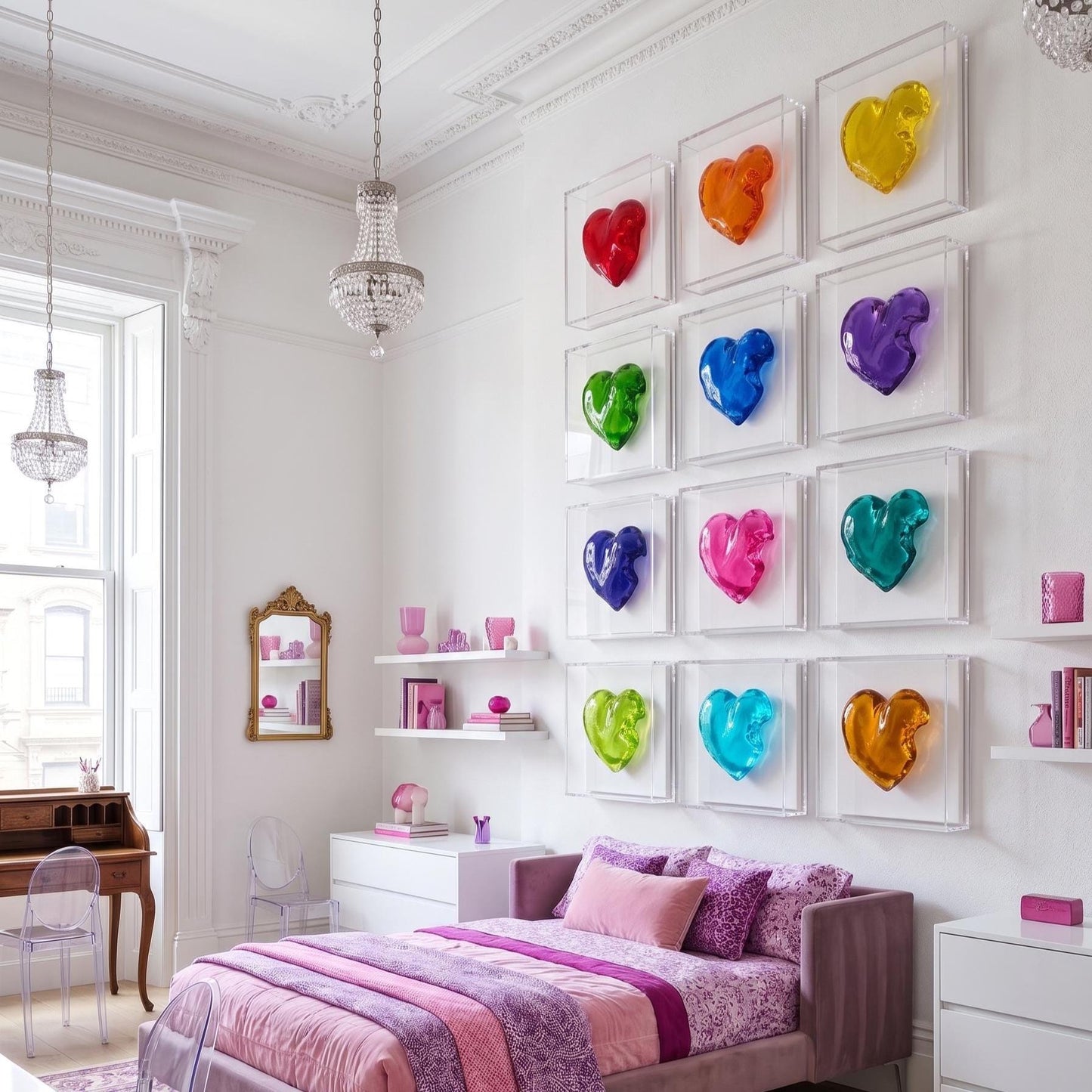 3D Heart Sculpture - Hand-Poured Resin Pop Art - Framed Acrylic Wall Hanging - Whimsical Modern Gallery Decor, designed by Cyreen Brahe this is a AI generated  picture with my art to give you a visual not the actual  size each box is 8x6x3 inch