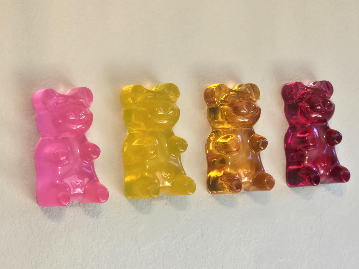 Nursery Wall Art, Modern Baby Girl Nursery Decor, 3D Transparent Gummy Bear Sculpture, Pastel Rainbow Ombre Room Decor, Whimsical Resin Art