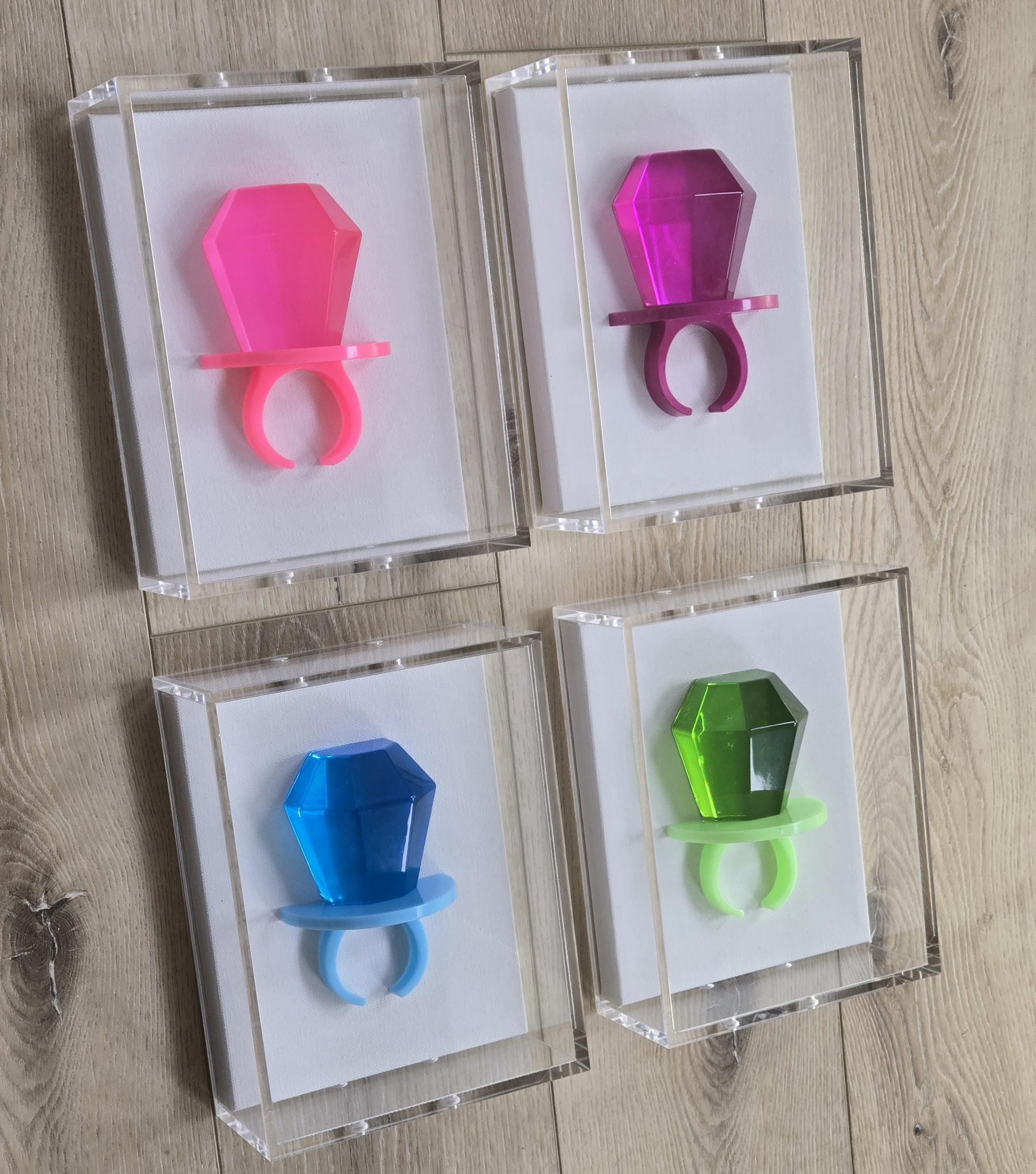 3D Ring Sculpture | Jewel Tone Acrylic Candy Art Wall Decor (Shadow Box) Pop Art