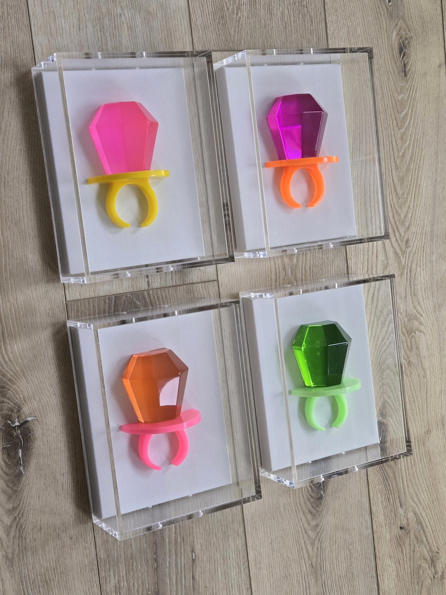 3D Ring Sculpture | Jewel Tone Acrylic Candy Art Wall Decor (Shadow Box) Pop Art