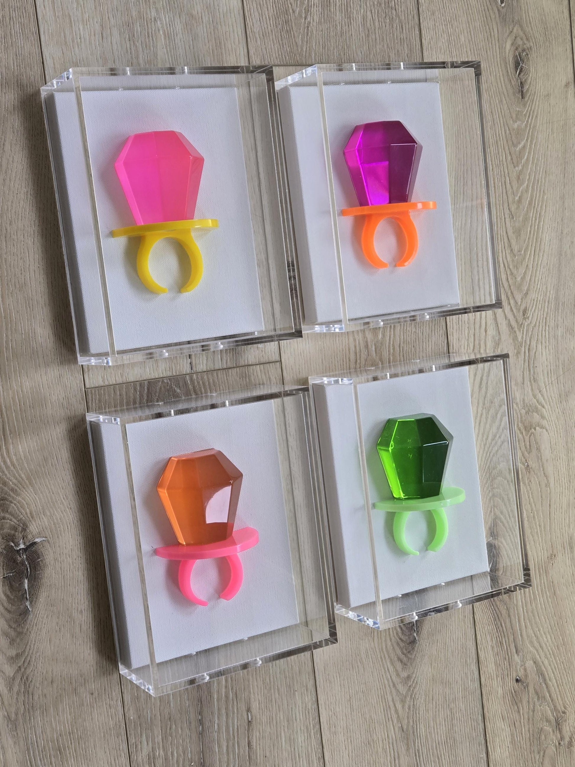 3D Ring Sculpture | Jewel Tone Acrylic Candy Art Wall Decor (Shadow Box) Pop Art