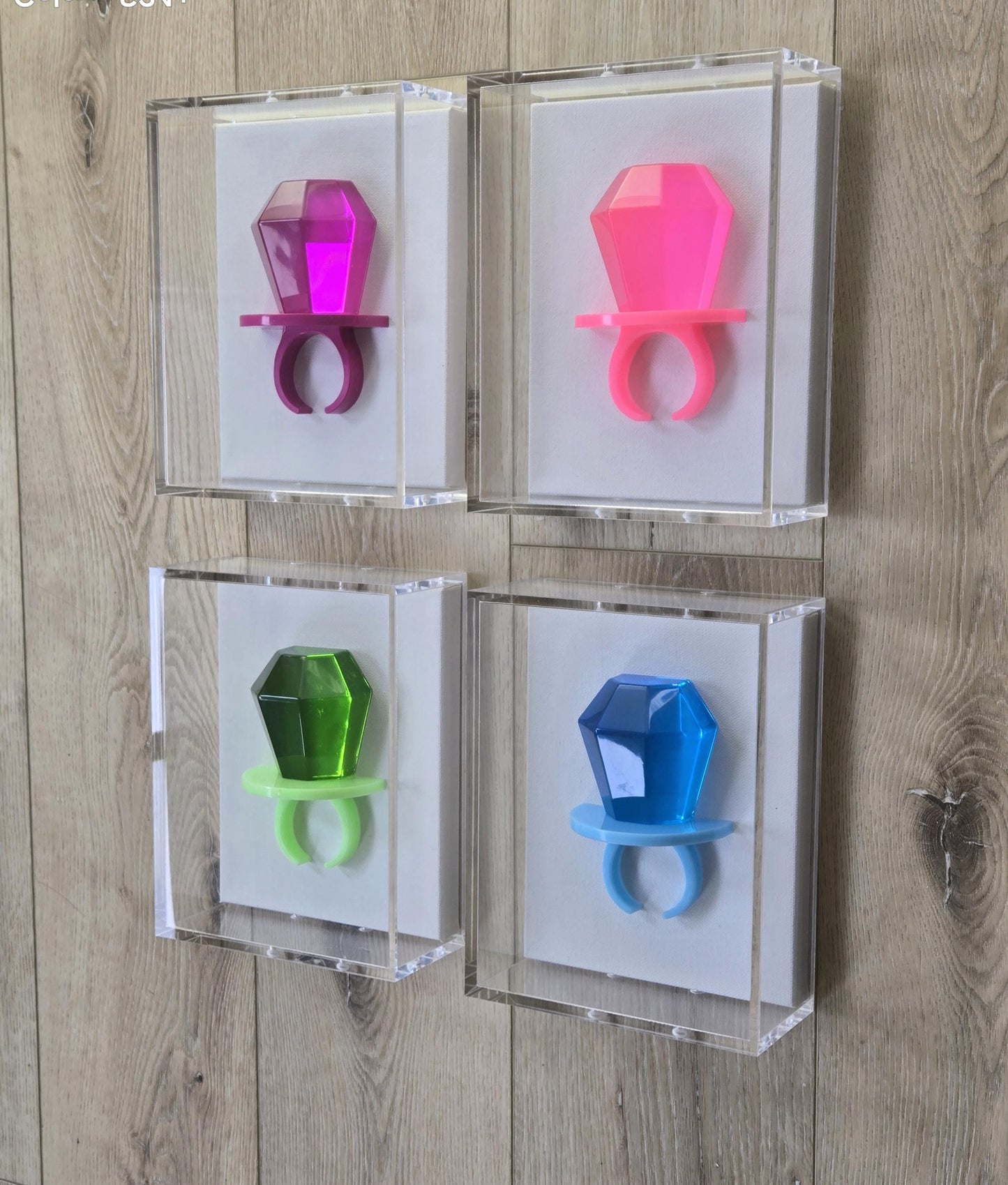 3D Ring Sculpture | Jewel Tone Acrylic Candy Art Wall Decor (Shadow Box) Pop Art
