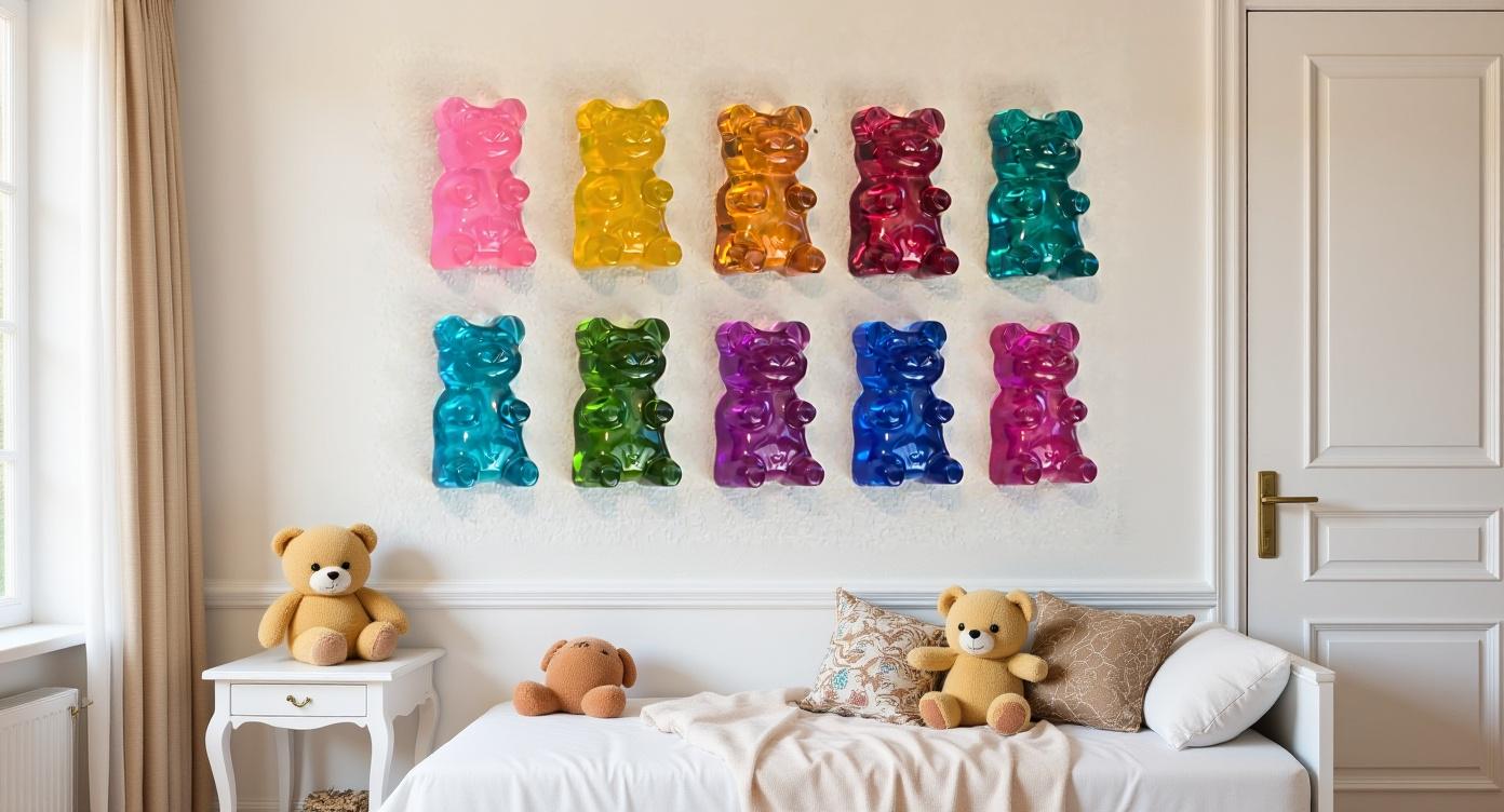 Gummy Bear Wall Art | Pop Art Sculpture for Gallery Wall, Nursery Decor, Kids Room Decor, Collectible Shadow Box Ideas, Bright Bear Decor