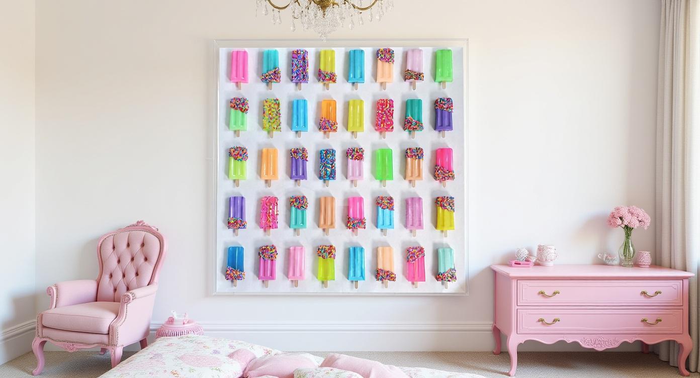 Rainbow Ice Pop Wall Sculpture: Pop Art Shadow Box Decor, Customizable Colors