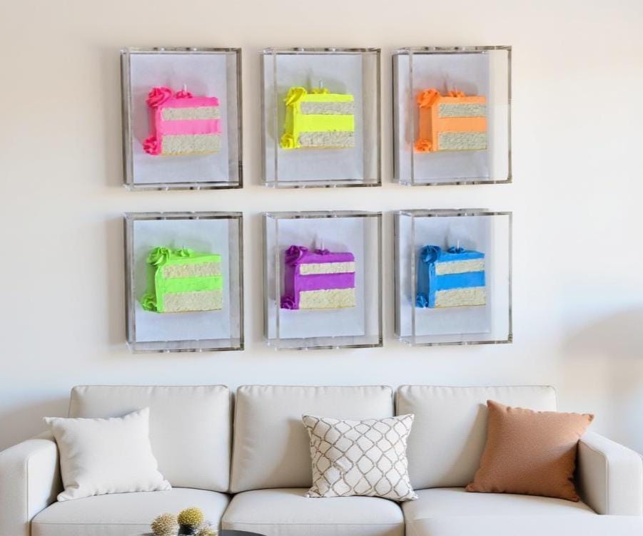 3D Cake Slice Shadow Box Art – Vibrant Neon Whimsical Kitchen Decor, Wall Installation 8x6x3 inch