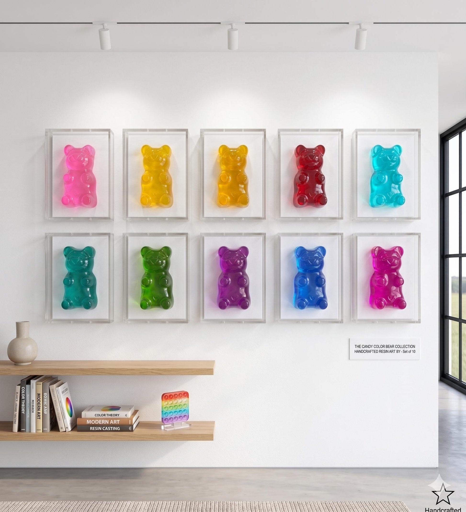 Gummy Bear Sculpture in Shadow Box | Transparent Jeweled Tone | Set Of Six-6 Inch Bear