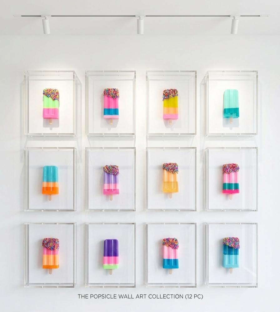 Retro Pop Art Ice Cream Pops Sculpture: Acrylic Shadow Box Wall Decor