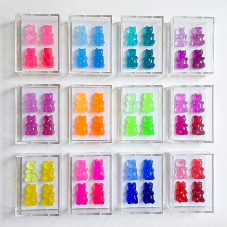 Gummy Bear Wall Art - Hand-Poured Resin Candy Sculpture in Shadow Box - Modern Pop Art Decor - for Gallery Wall, Nursery, Kitchen
