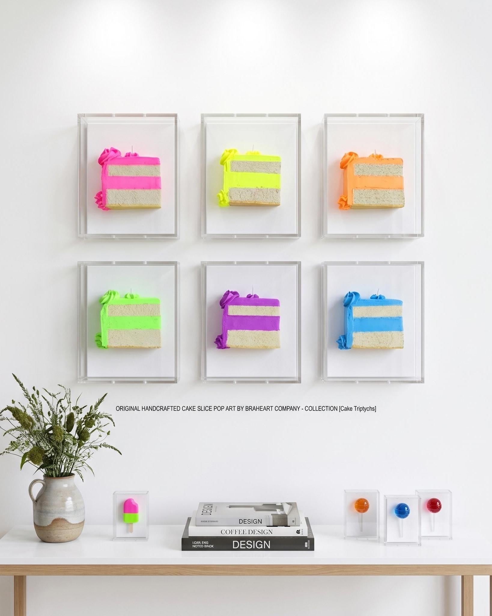 3D Cake Slice Shadow Box Art – Vibrant Neon Whimsical Kitchen Decor, Wall Installation 8x6x3 inch
