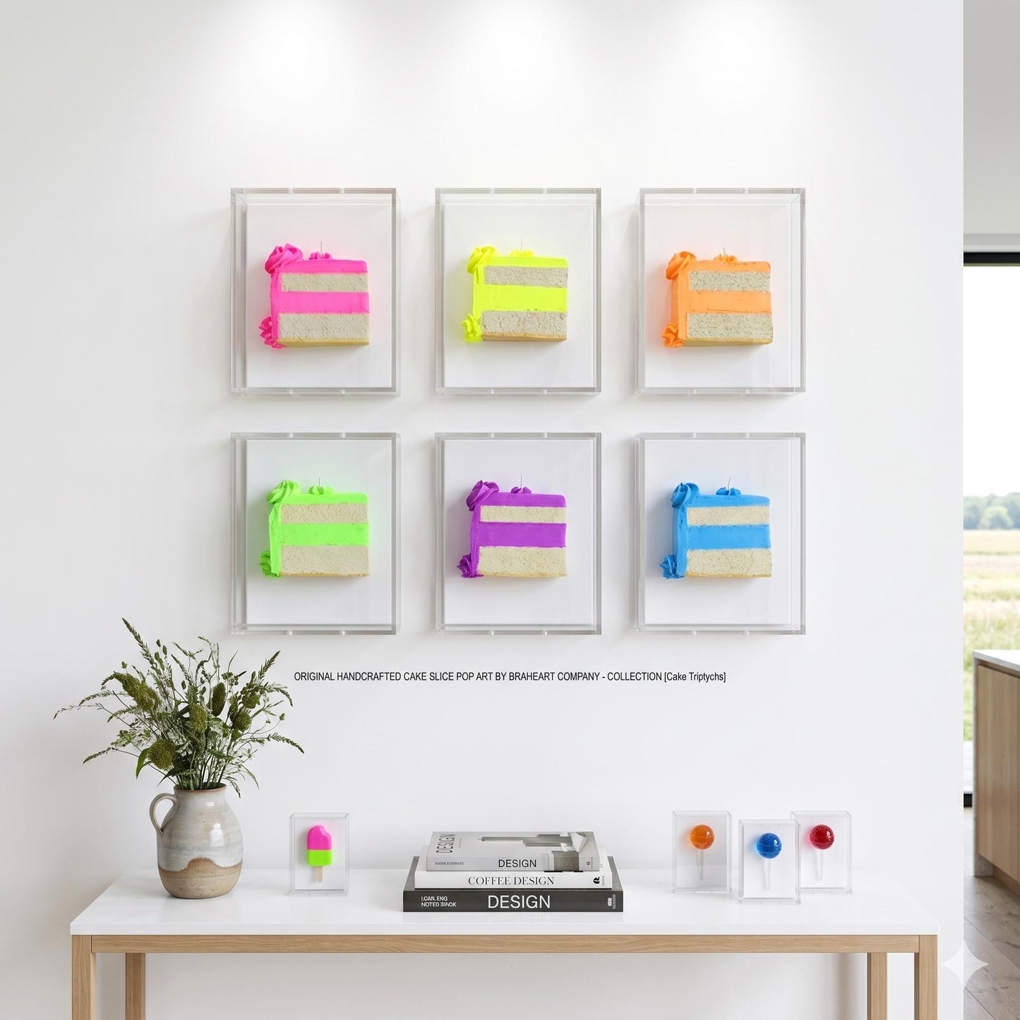 3D Cake Slice Shadow Box Art – Vibrant Neon Whimsical Kitchen Decor, Unique Trendy Art
