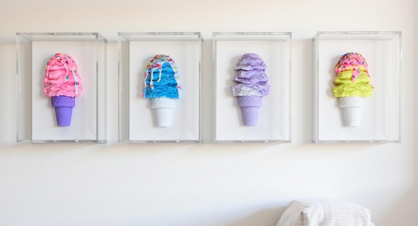 Ice Cream Cone Art | Vibrant Colors, Shadow Box Dessert Themed Handmade Custom Decor