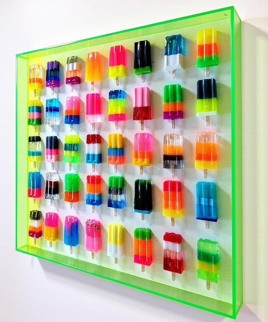 Colorful Ice Pop Sculpture, Modern Pop Art Shadow Box