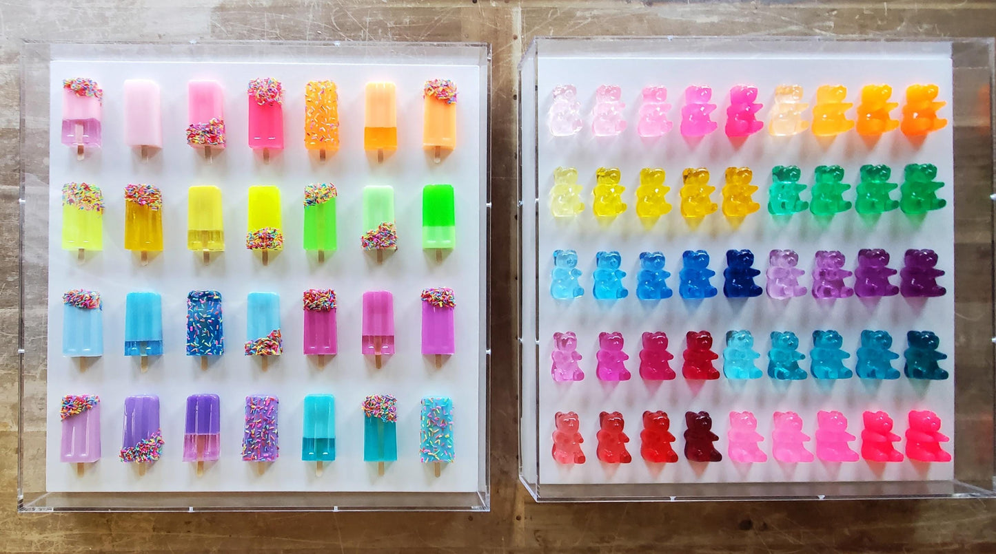 Neon Rainbow Ice Cream Bar Sculpture: Whimsical Shadow Box Art
