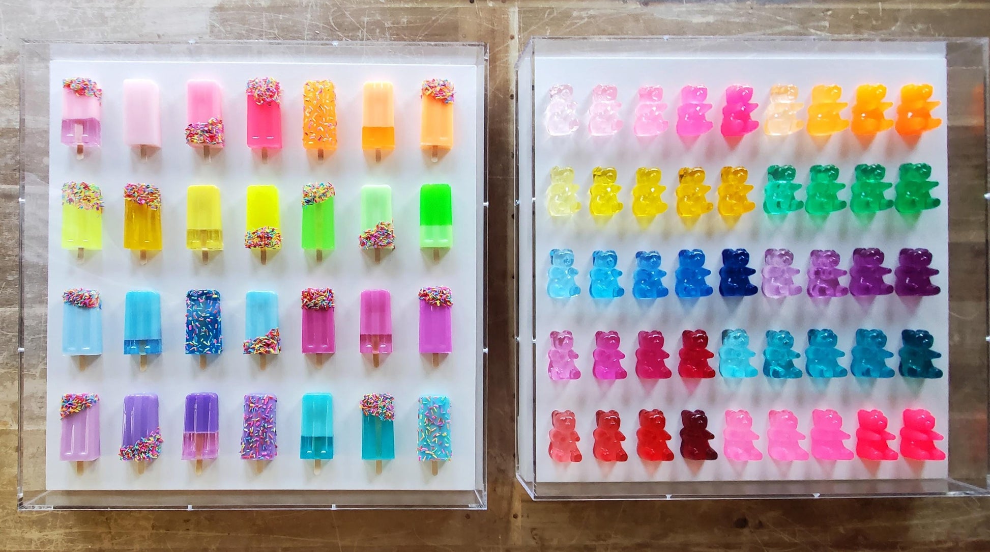 Neon Rainbow Ice Cream Bar Sculpture: Whimsical Shadow Box Art