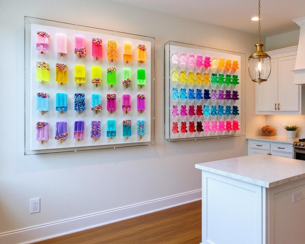 Neon Rainbow Ice Cream Bar Sculpture: Whimsical Shadow Box Art