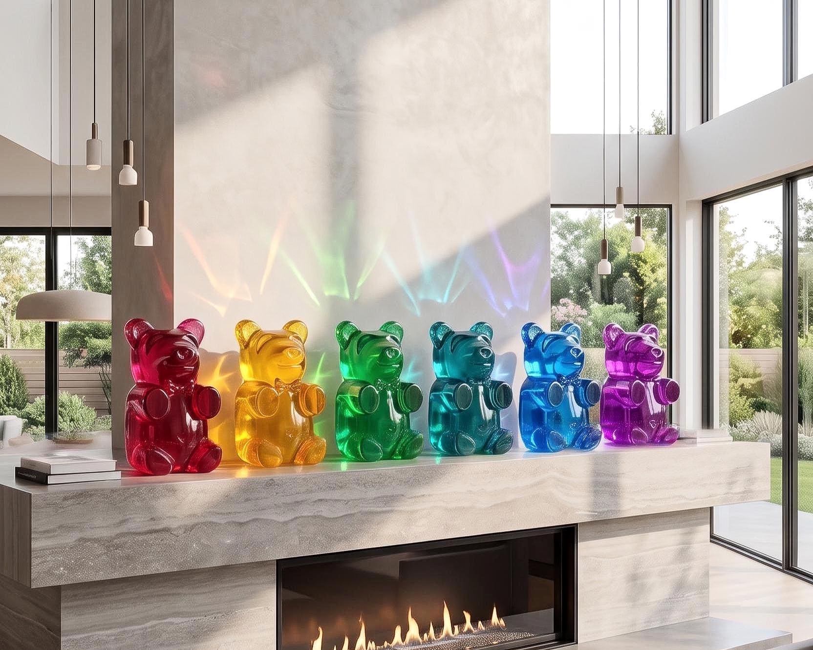 10 Inch Jumbo Gummy Bear Pop Art – Vibrant Bookshelf or Wall Decor Candy Sculpture in Shadow Box, Original Creator Cyreen Brahe
