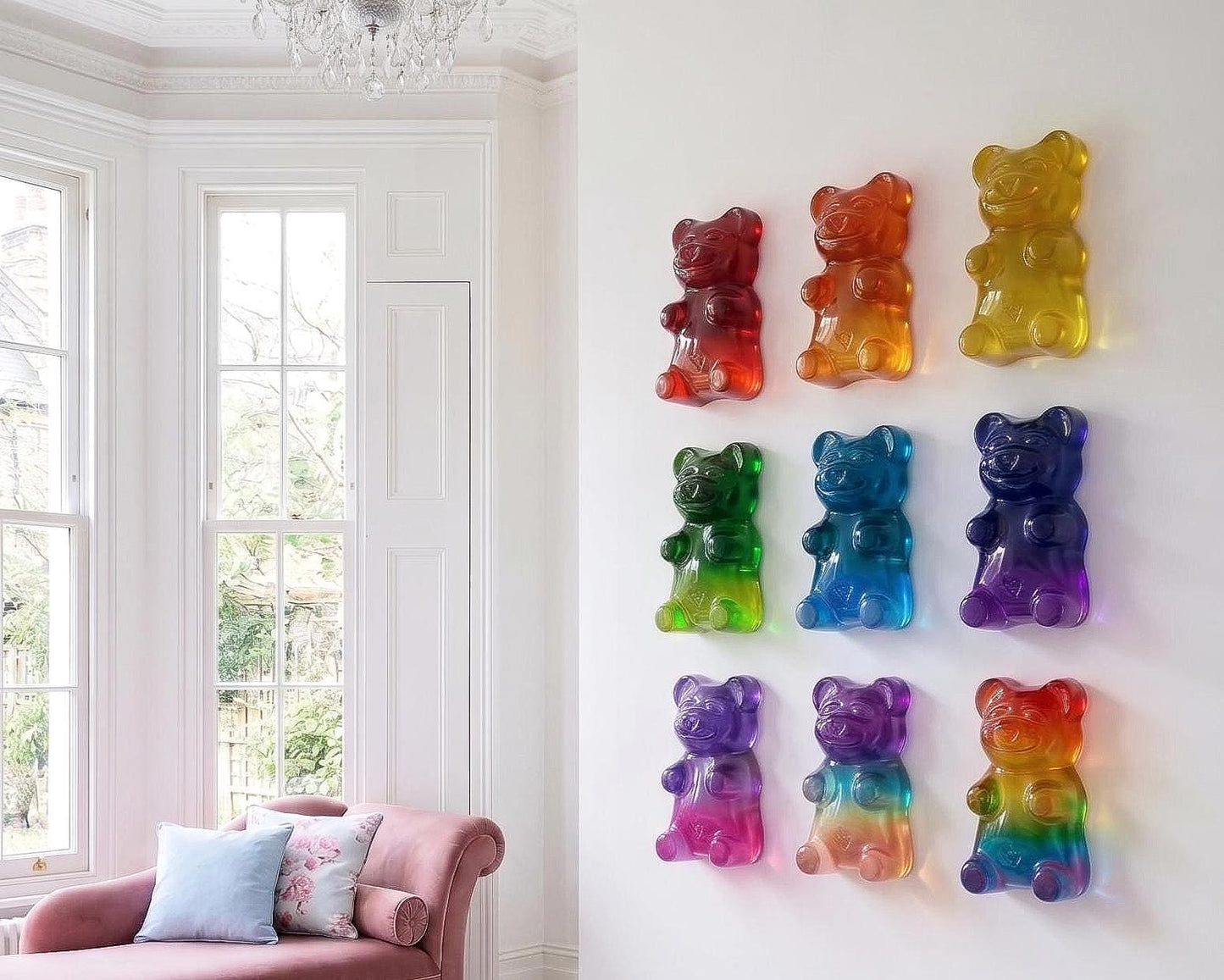 3D Pop Art Gummy Bears Wall Sculpture | Vibrant Rainbow Resin Candy Decor | Handmade Nursery & Kid's Room Wall Art | 6-Inch Bears