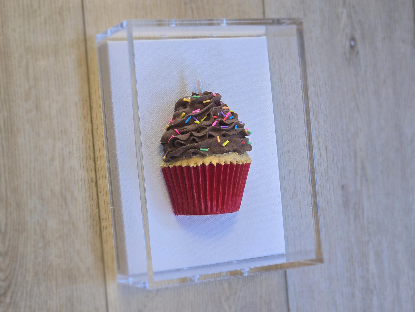 3D Cupcake Resin Wall Art in Clear Acrylic Shadow Box – Pop Art Dessert Sculpture, Custom Candy Kitchen Decor, Unique Birthday Gift for Her