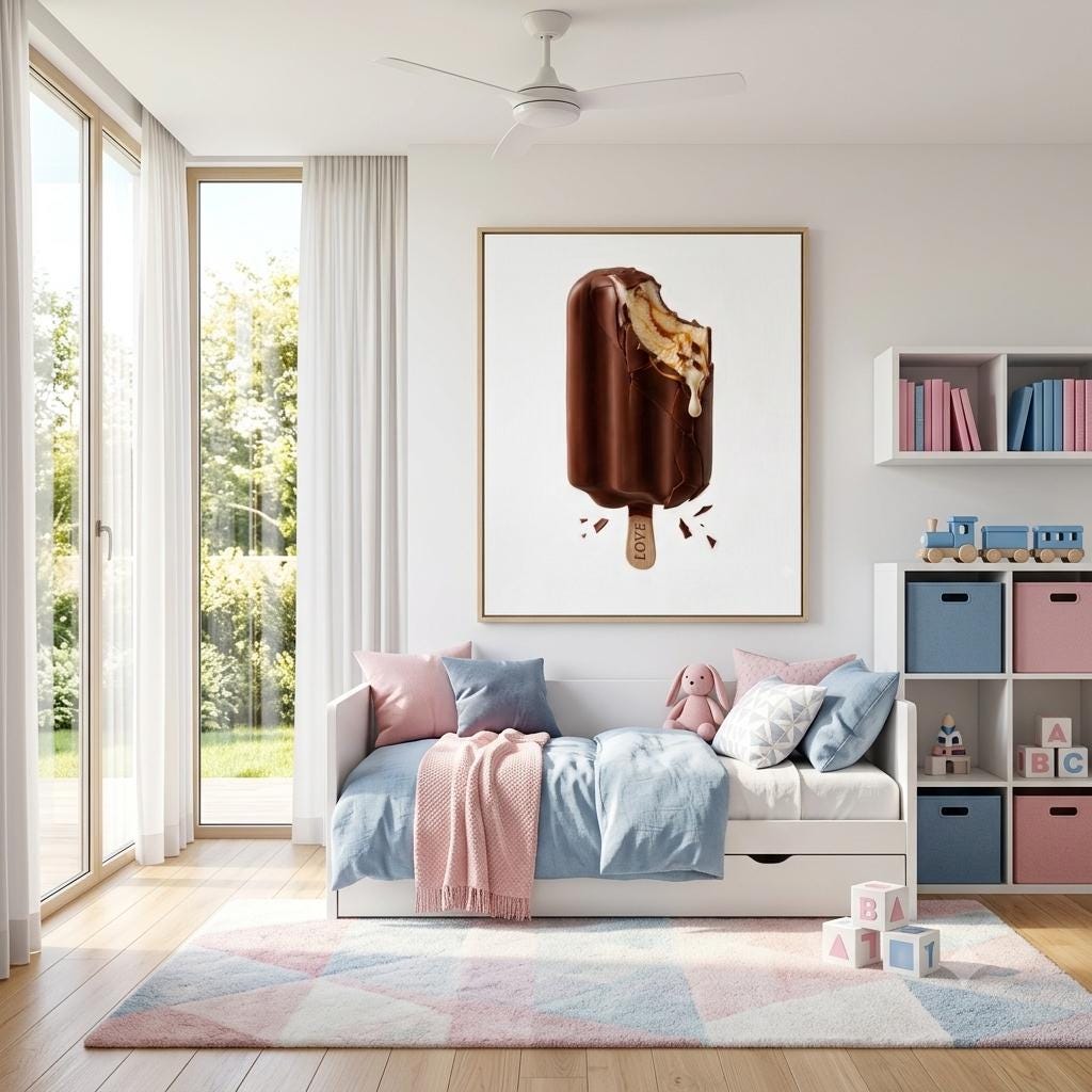 Food Wall Art Print - Chocolate Ice Cream with LOVE Stick - Contemporary Pop Art for Playroom, Nursery or Teen Room