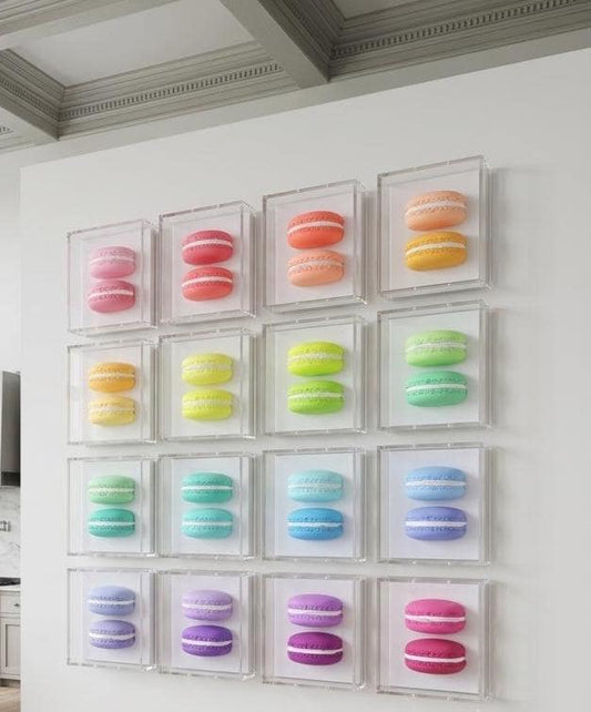 3D Macaroon Shadow Box Art – Whimsical Resin Sculpture, Neon Pop Art Decor