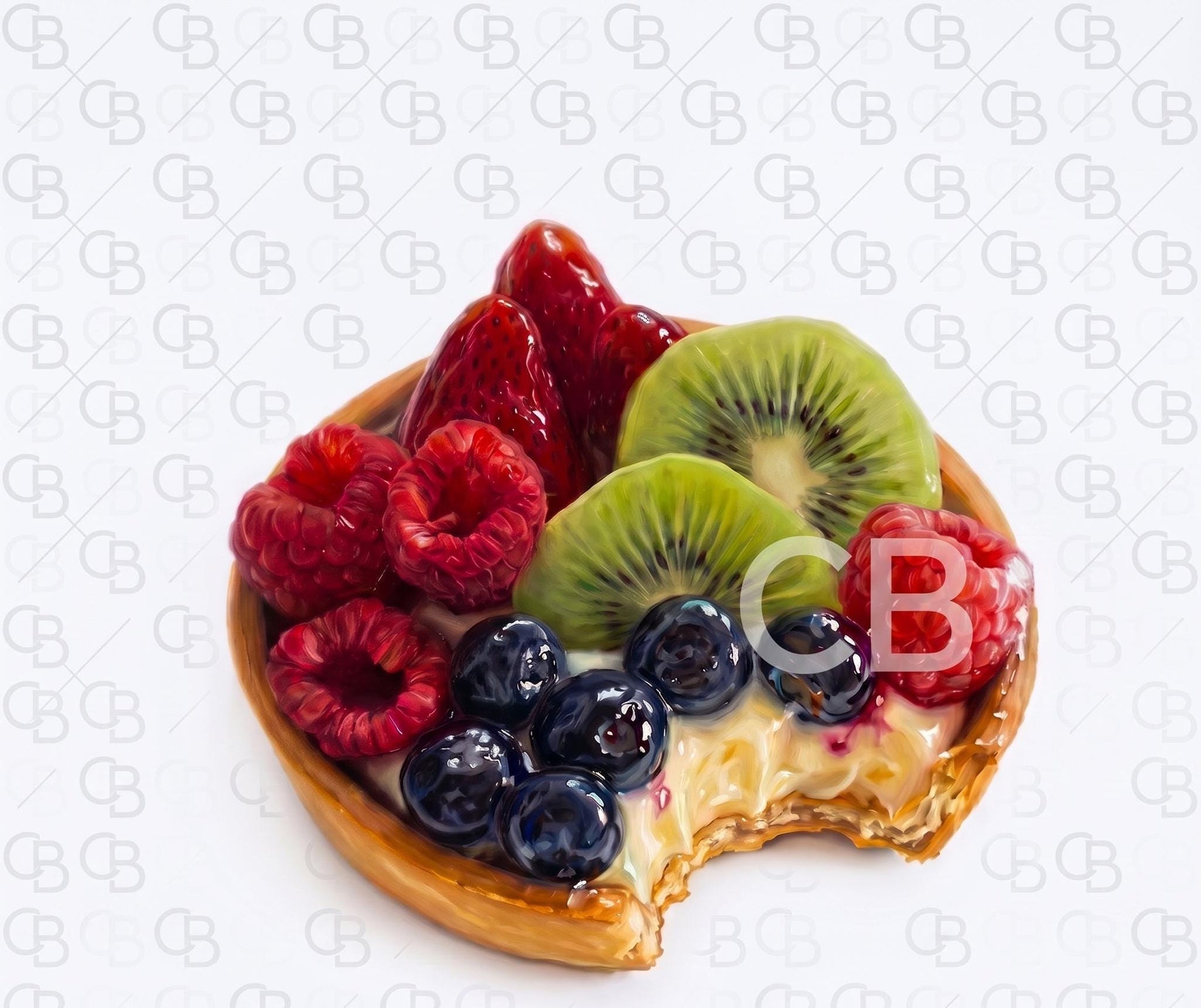 Realistic Fruit Tart Wall Art | Kitchen Decor | Sweet Dessert Food Painting Print | Illustration for Dining Room