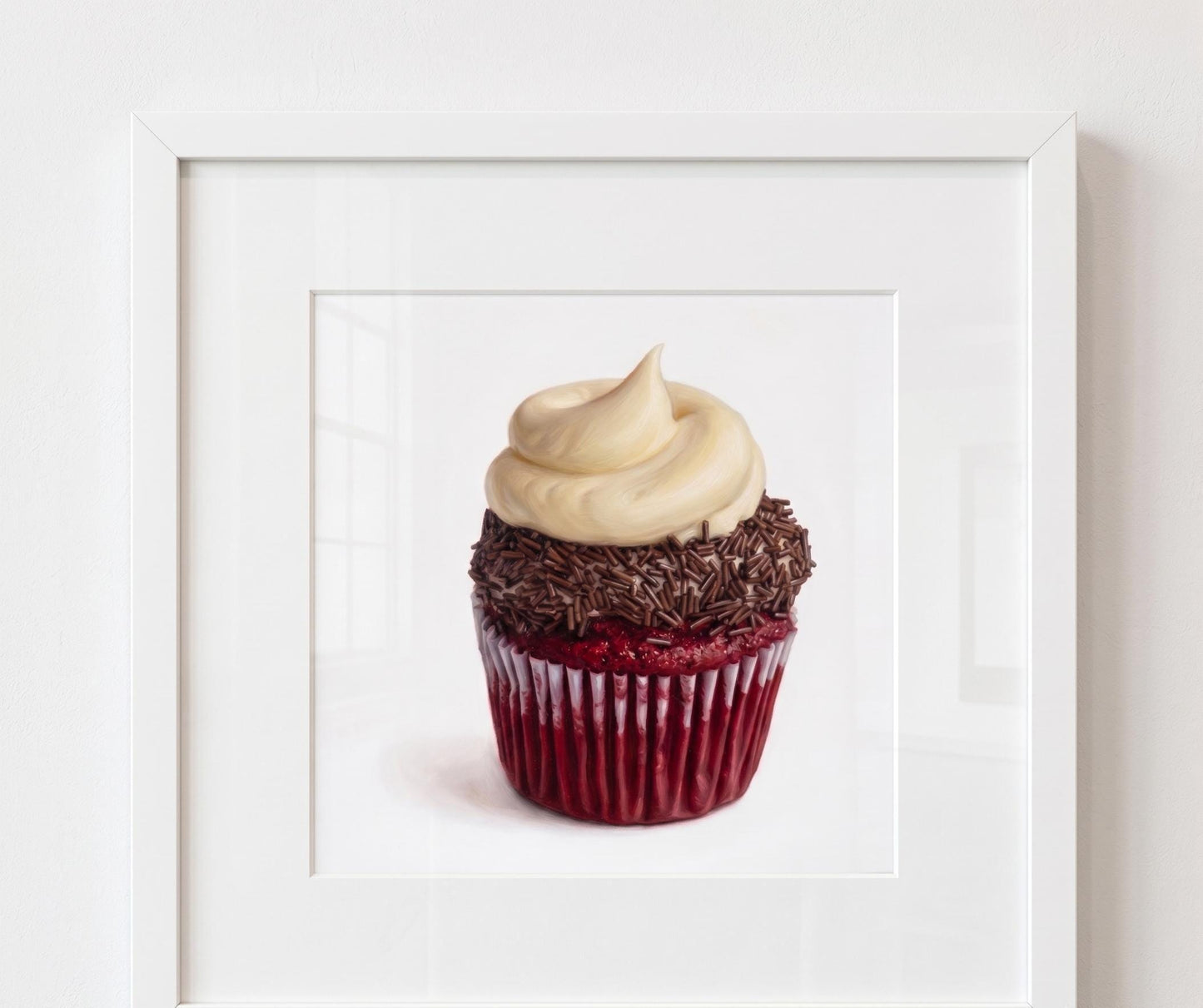 Red Velvet Cupcake Fine Art Print | Sweet Dessert Pop Art | Kitchen & Bakery Wall Decor | Realistic Food Illustration