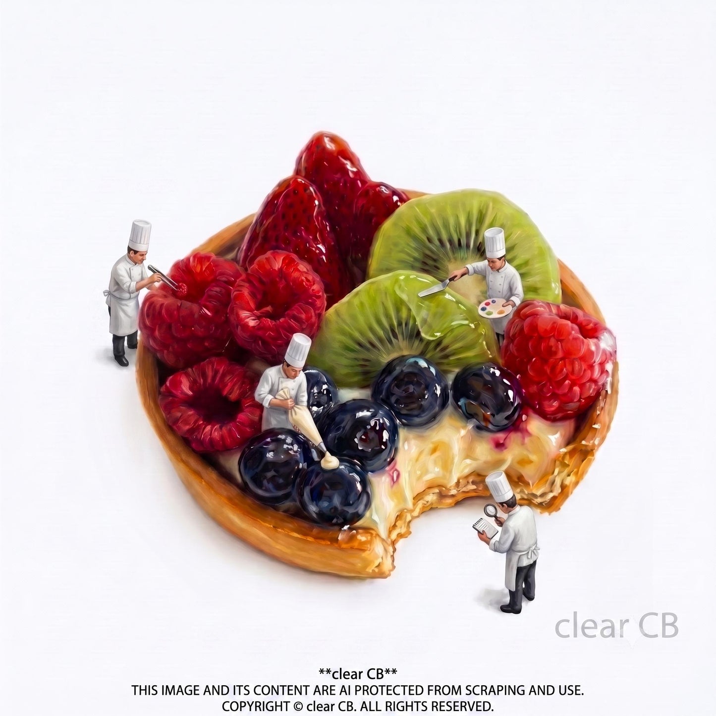 Realistic Fruit Tart Wall Art | Kitchen Decor | Tiny Chef Food Painting Print | Illustration for Dining Room