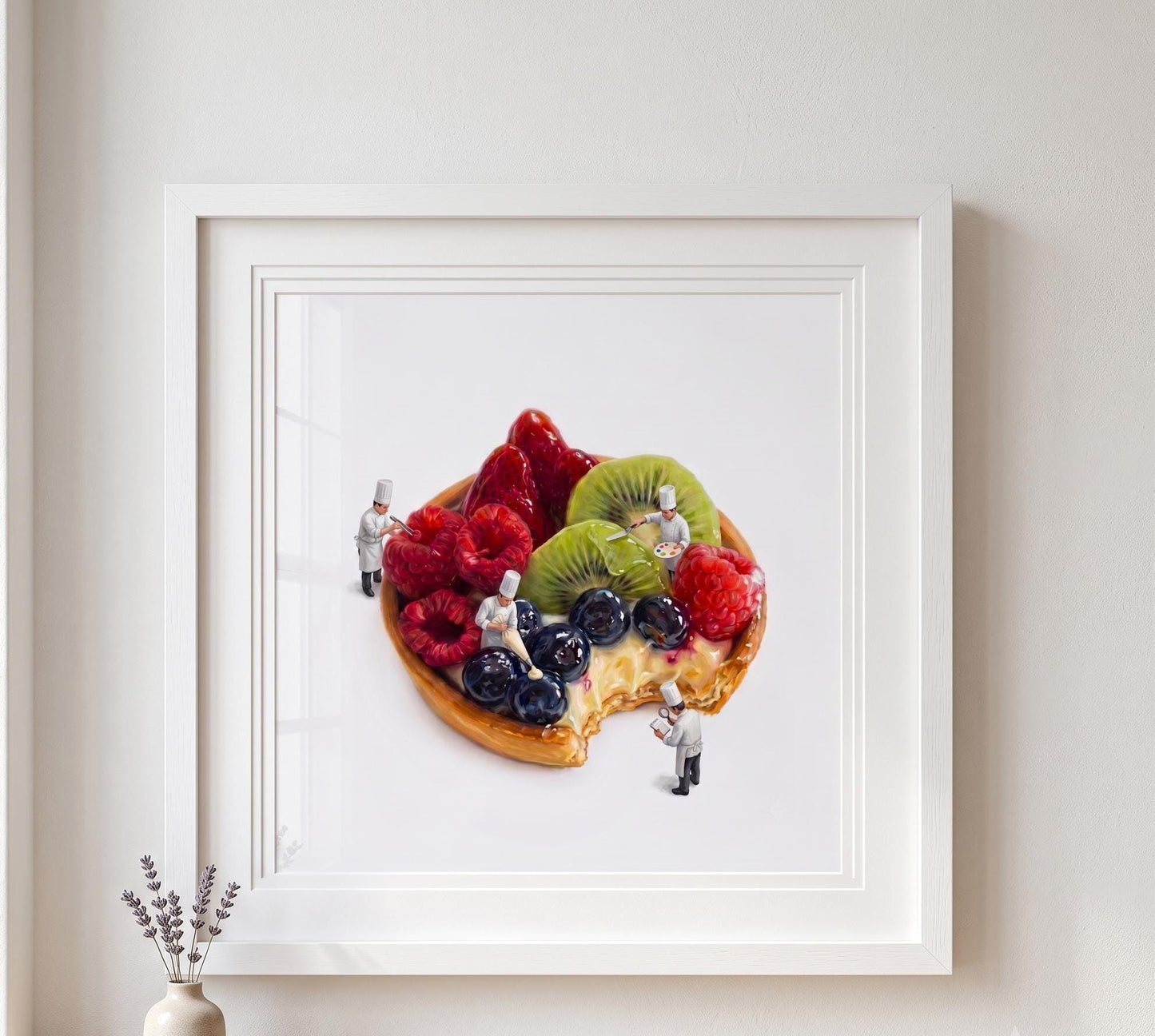 Realistic Fruit Tart Wall Art | Kitchen Decor | Tiny Chef Food Painting Print | Illustration for Dining Room