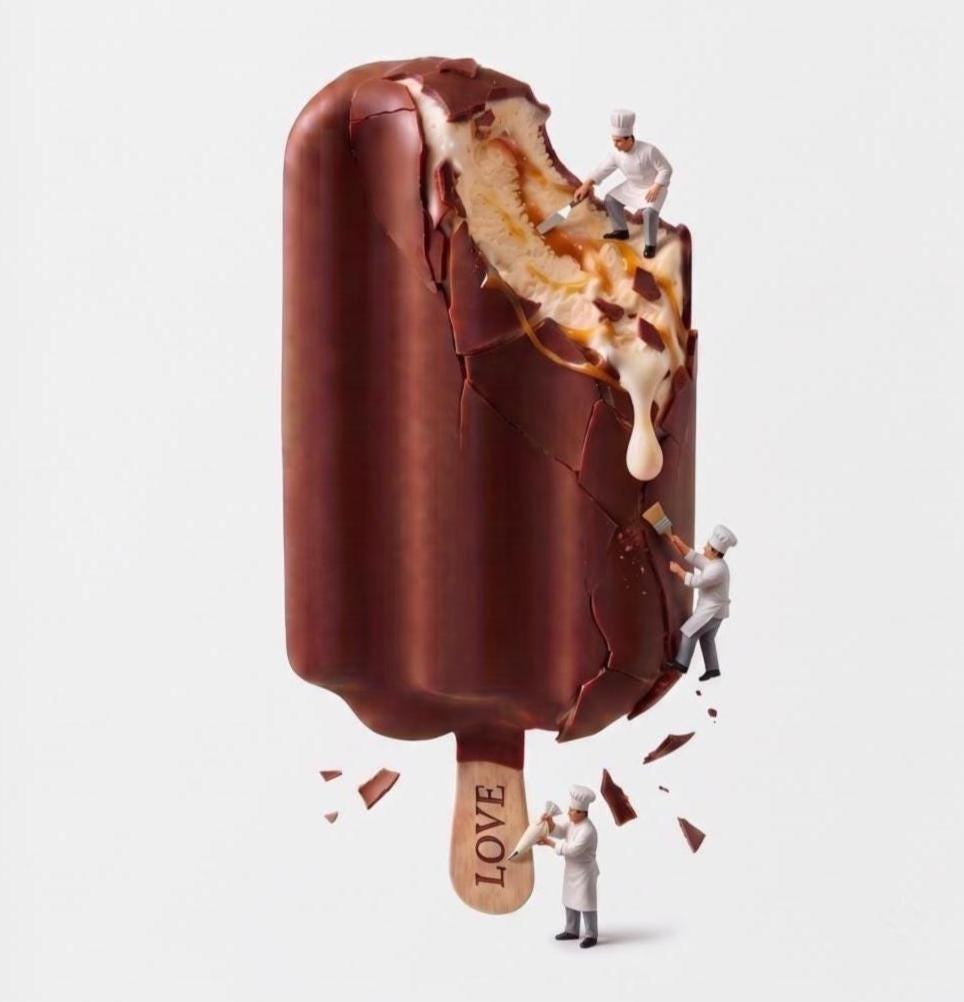 Food Wall Art Print - Chocolate Ice Cream with Tiny Chef - Contemporary Pop Art for Playroom, Nursery or Teen Room
