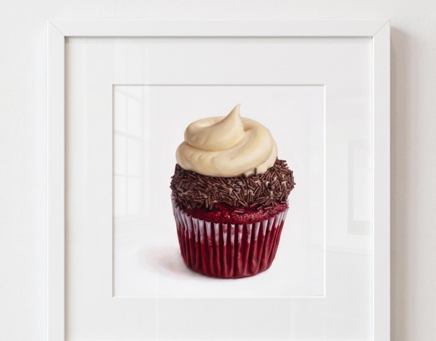Red Velvet Cupcake Fine Art Print | Tiny Chef Pop Art | Kitchen & Bakery Wall Decor | Realistic Food Illustration