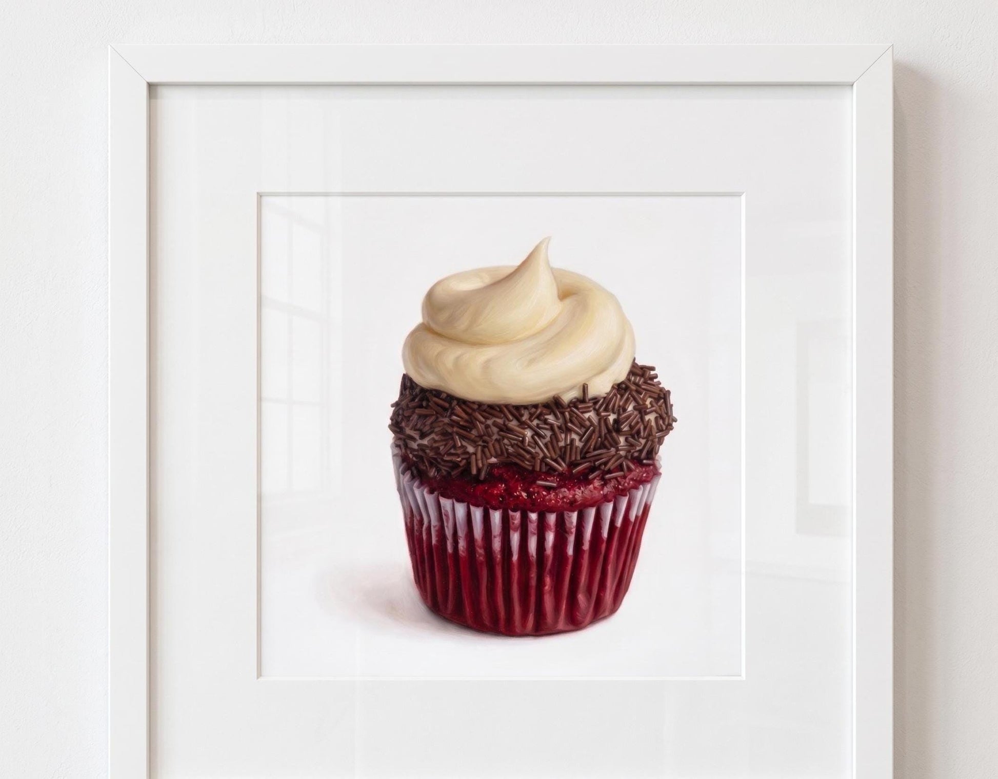 Red Velvet Cupcake Fine Art Print | Tiny Chef Pop Art | Kitchen & Bakery Wall Decor | Realistic Food Illustration