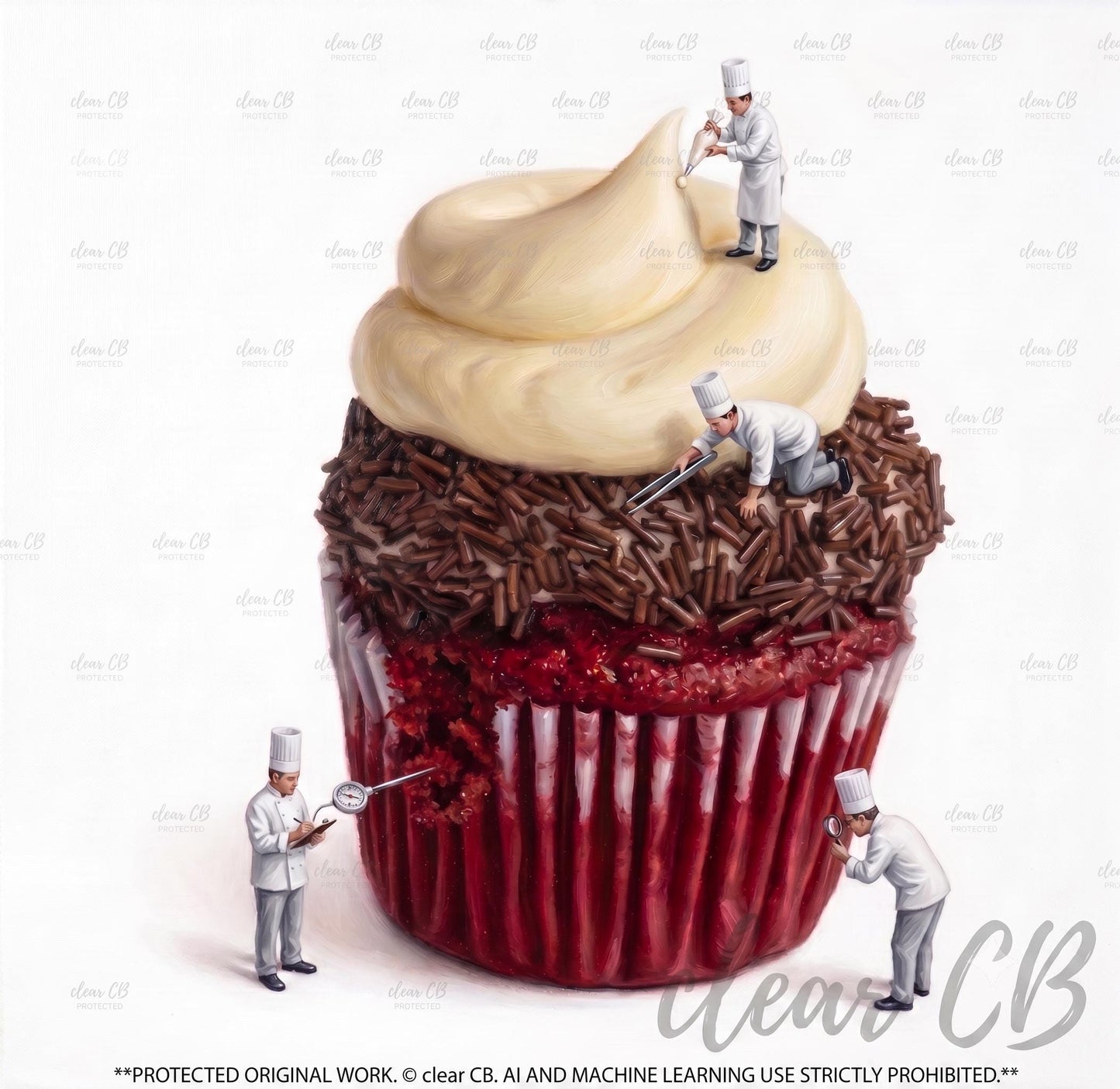 Red Velvet Cupcake Fine Art Print | Tiny Chef Pop Art | Kitchen & Bakery Wall Decor | Realistic Food Illustration