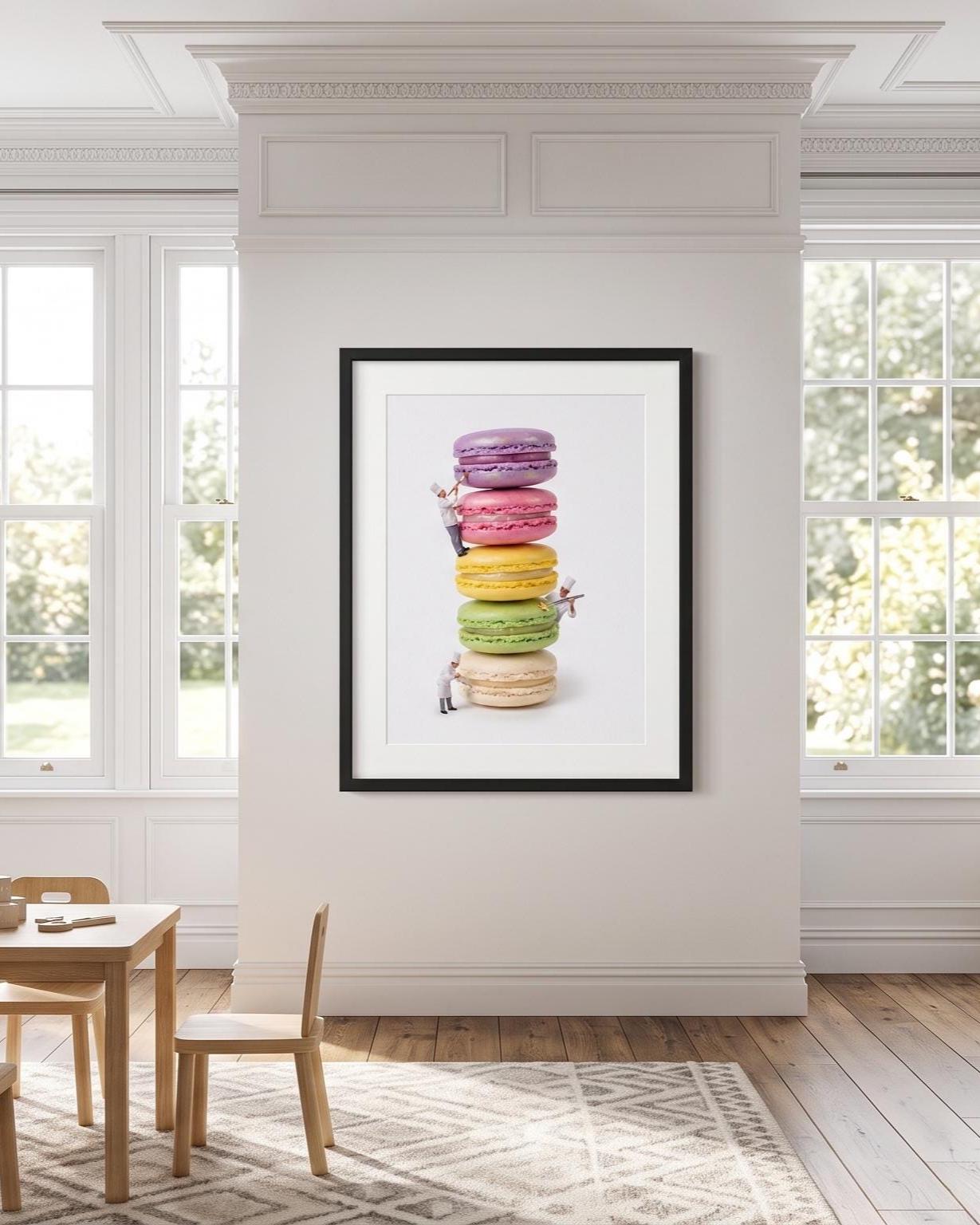 Colorful Macaron Stack Art Print, Bright French Dessert Wall Decor, Tiny Chef Fine Art