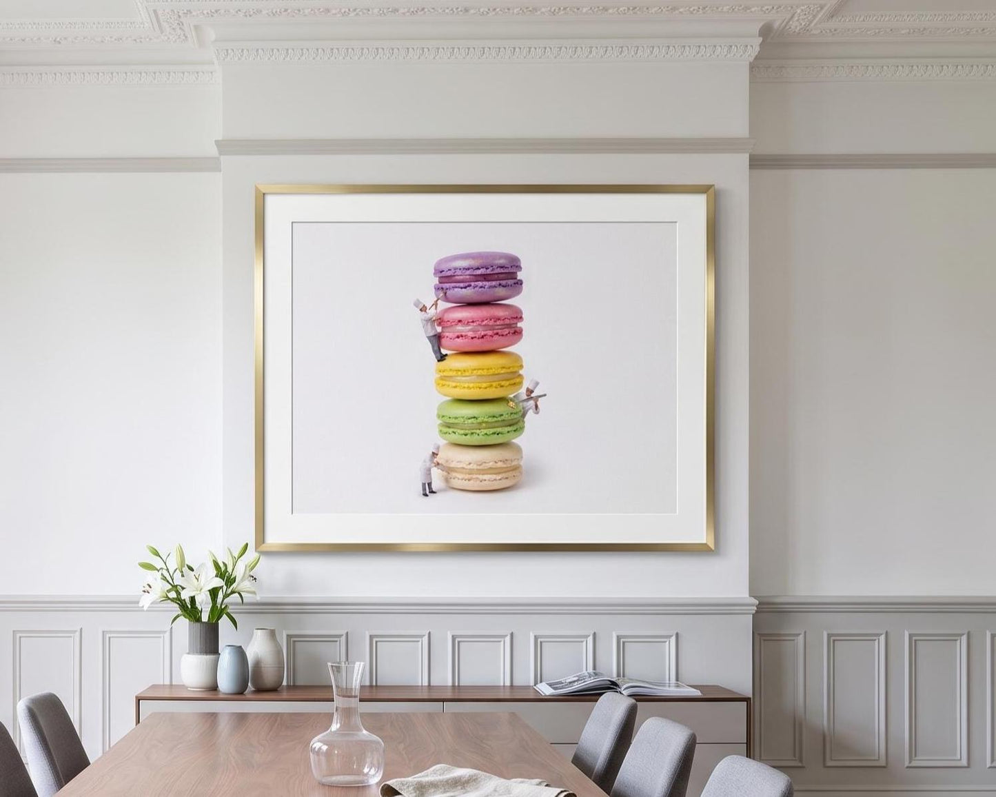 Colorful Macaron Stack Art Print, Bright French Dessert Wall Decor, Tiny Chef Fine Art