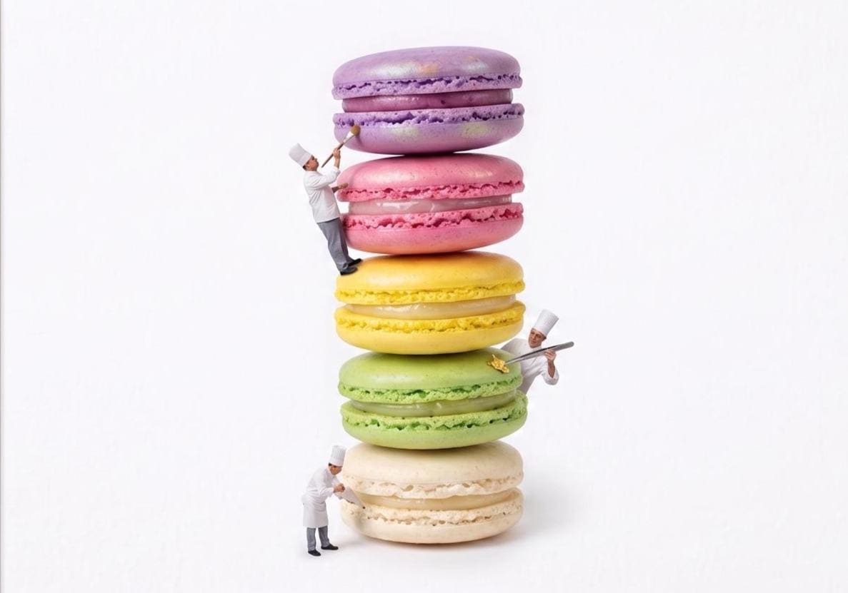 Colorful Macaron Stack Art Print, Bright French Dessert Wall Decor, Tiny Chef Fine Art
