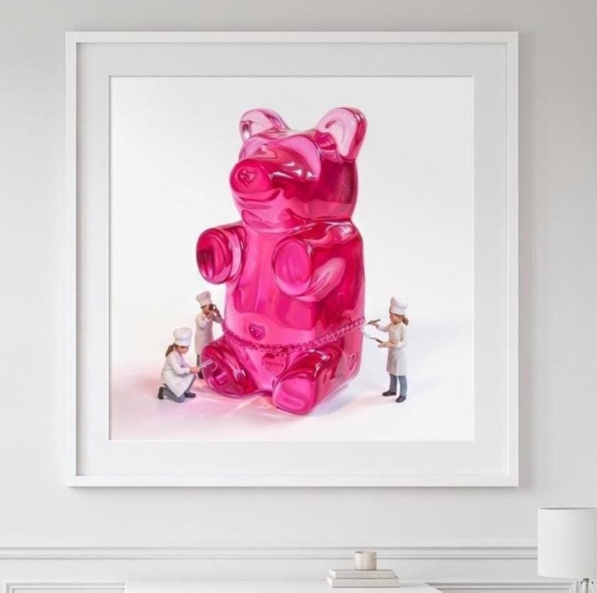Gummy Bear Pop Art Print | Contemporary Candy Wall Decor | Miniature Chef Wall Decor | Fine Art Print | Colorful Hip Aesthetic Room Art
