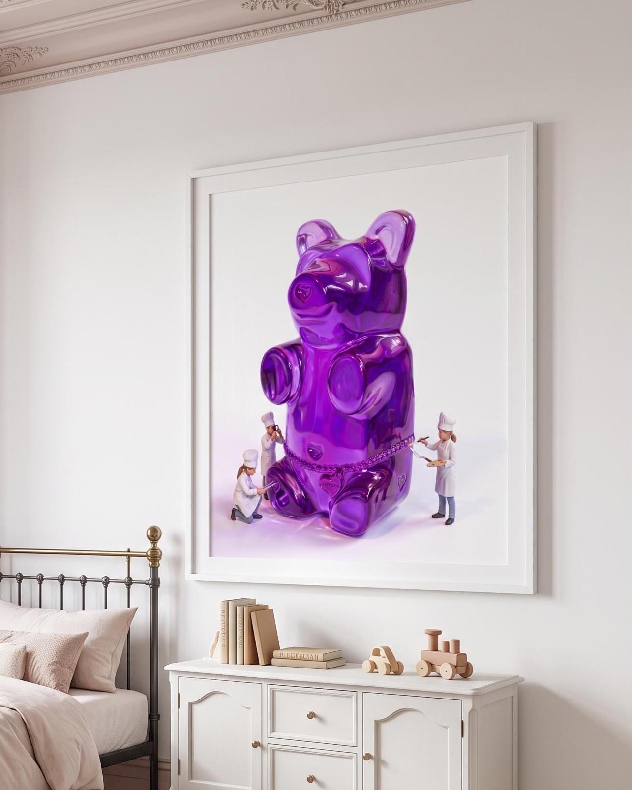 Gummy Bear Pop Art Print | Contemporary Candy Wall Decor | Miniature Chef Wall Decor | Fine Art Print | Colorful Hip Aesthetic Room Art