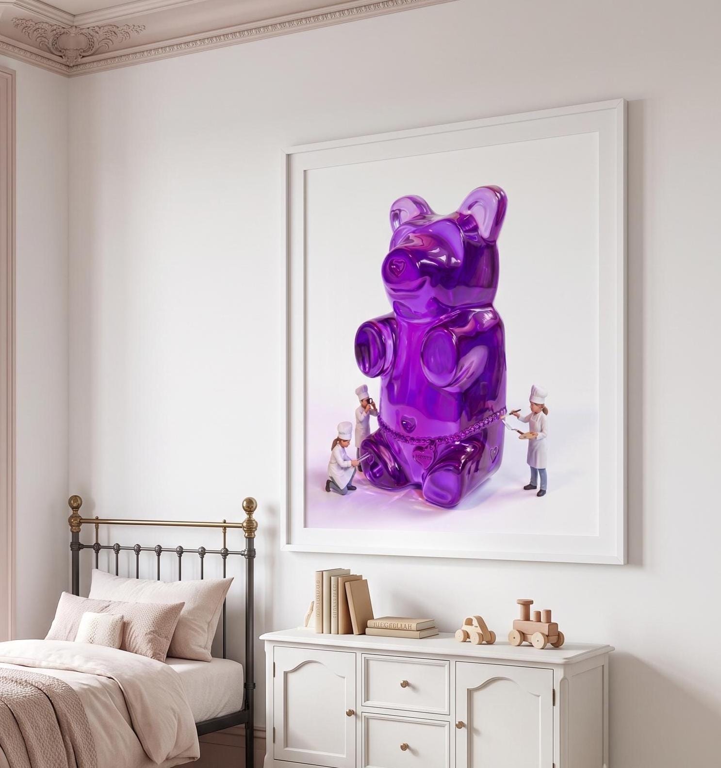 Gummy Bear Pop Art Print | Contemporary Candy Wall Decor | Miniature Chef Wall Decor | Fine Art Print | Colorful Hip Aesthetic Room Art