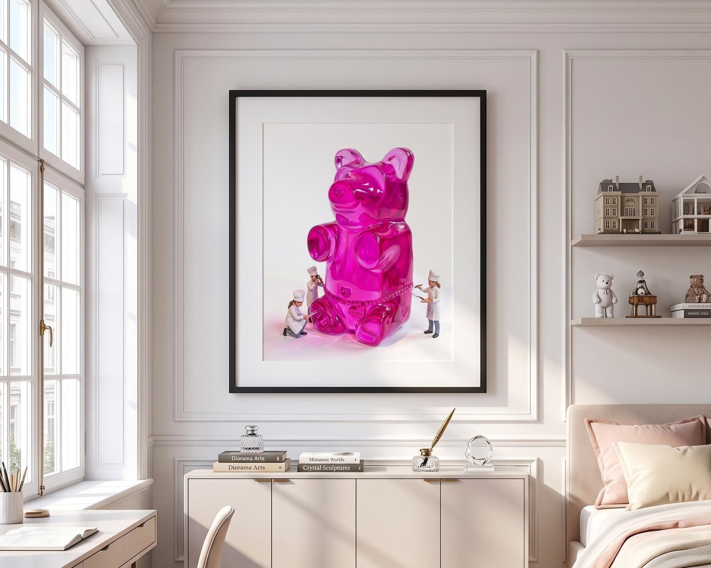 Gummy Bear Pop Art Print | Contemporary Candy Wall Decor | Miniature Chef Wall Decor | Fine Art Print | Colorful Hip Aesthetic Room Art