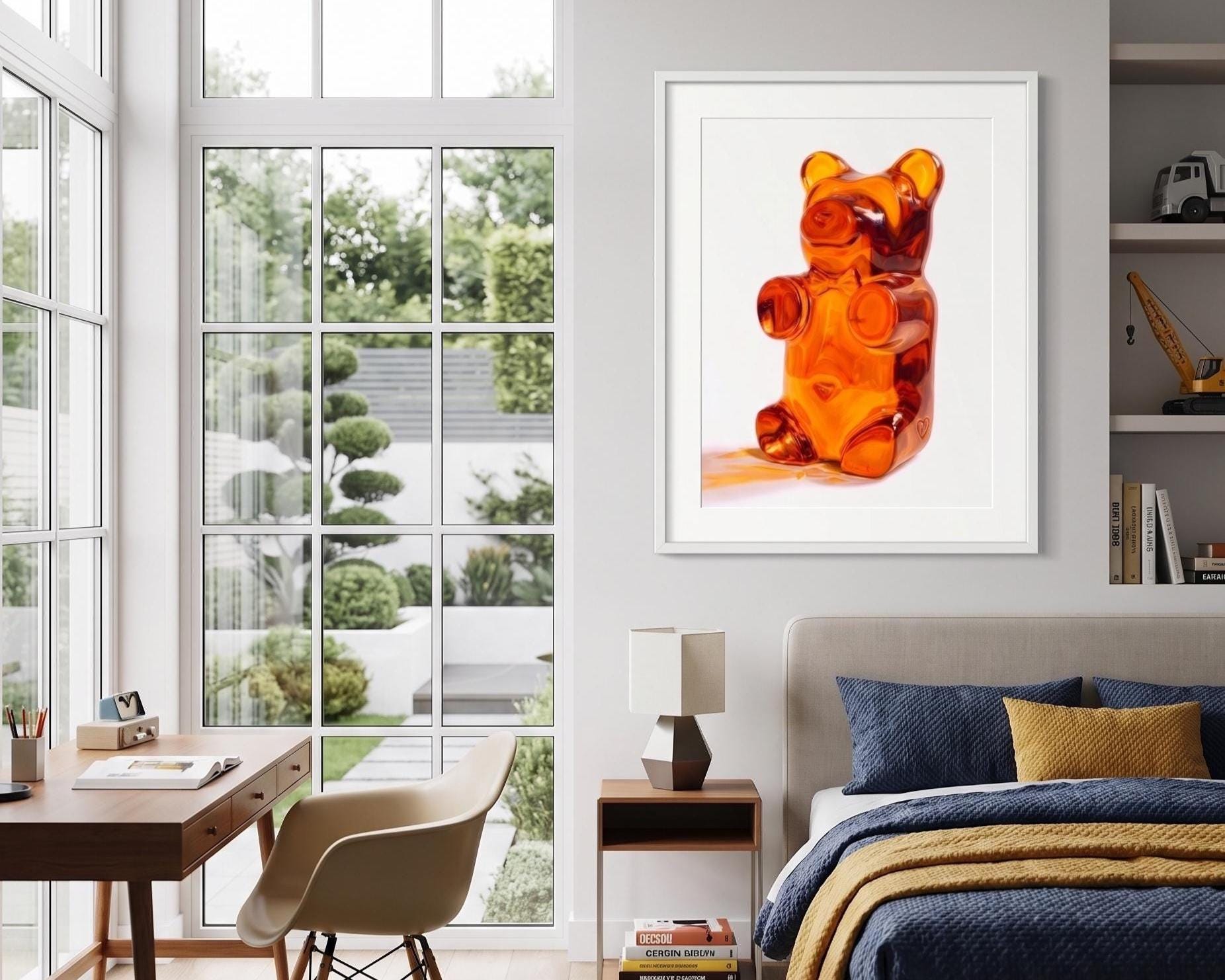 Gummy Bear Fine Art Print | Bright Candy Pop Art Wall Decor | Modern Kitchen Decor | Whimsical Miniature Chef Wall Art