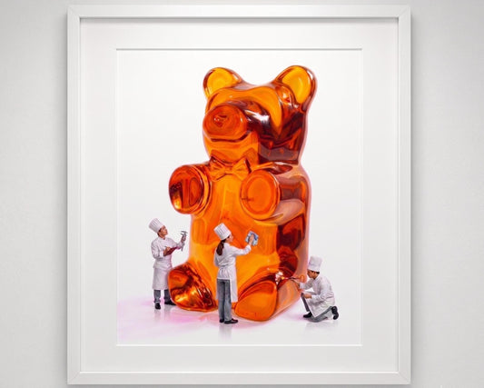 Gummy Bear Fine Art Print | Bright Candy Pop Art Wall Decor | Modern Kitchen Decor | Whimsical Miniature Chef Wall Art