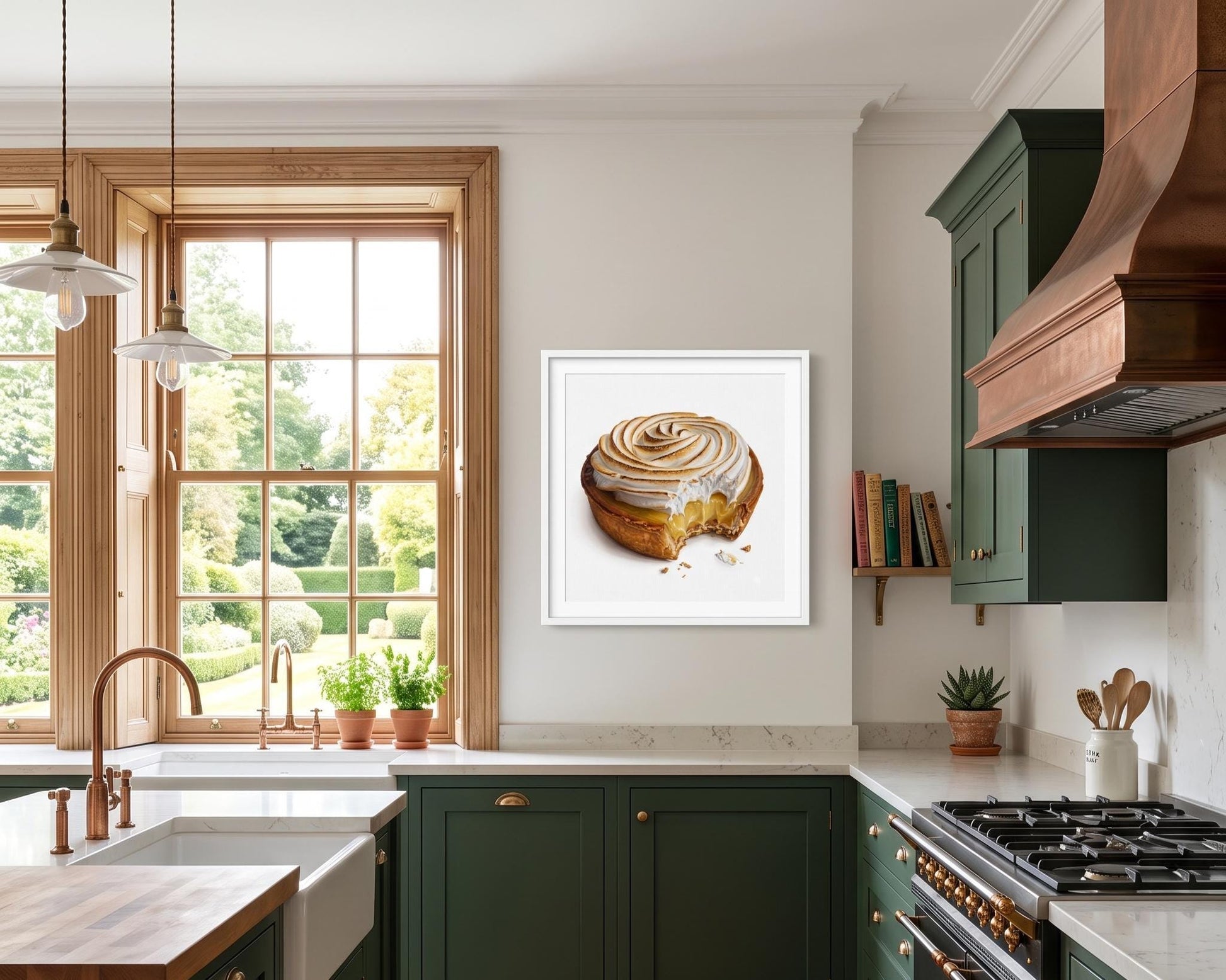 Lemon Meringue Tart Art Print | Realistic Dessert Oil Painting Style | Kitchen Wall Decor | Bakery Poster | Foodie Gift