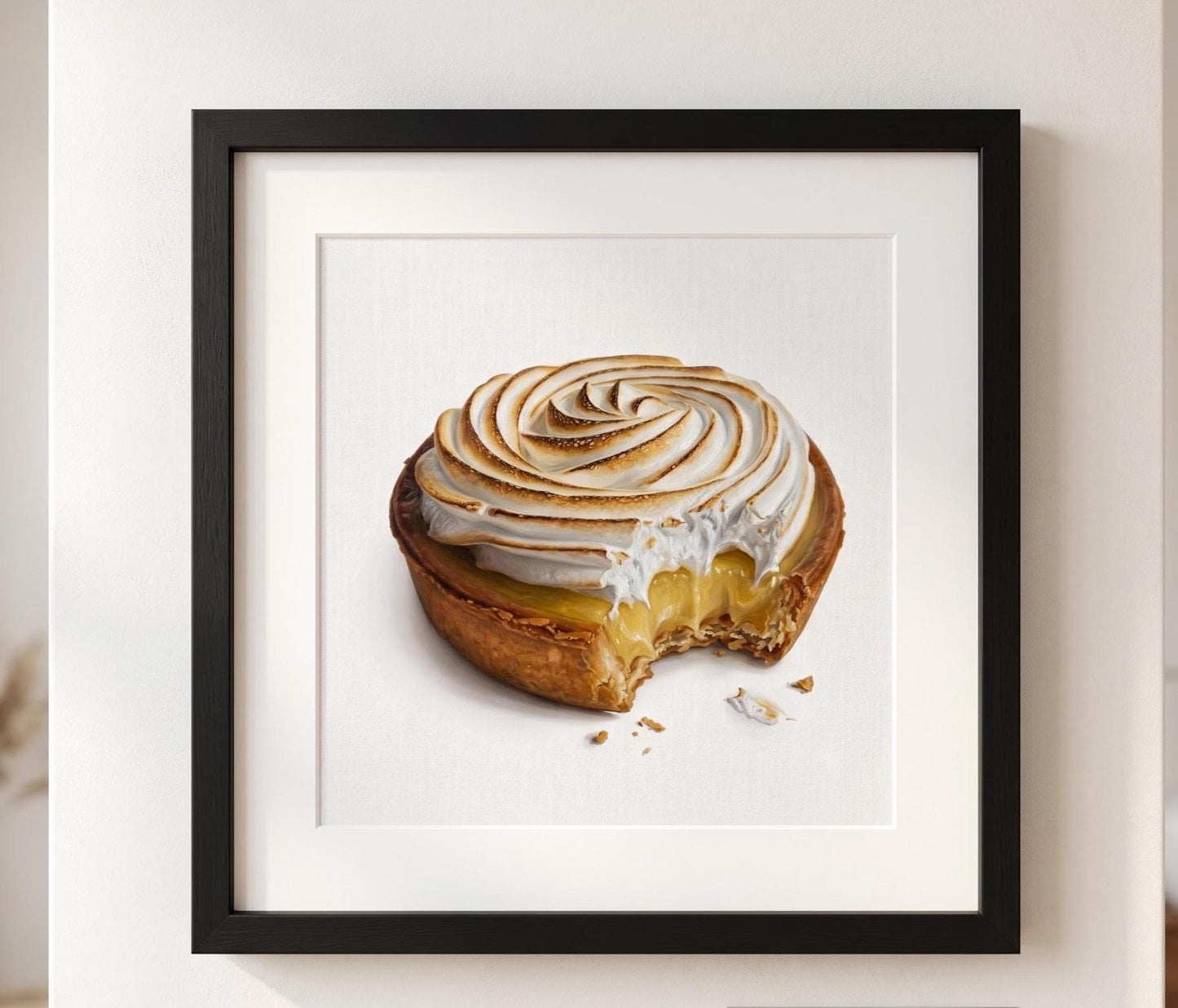 Lemon Meringue Tart Art Print | Realistic Dessert Oil Painting Style | Kitchen Wall Decor | Bakery Poster | Foodie Gift