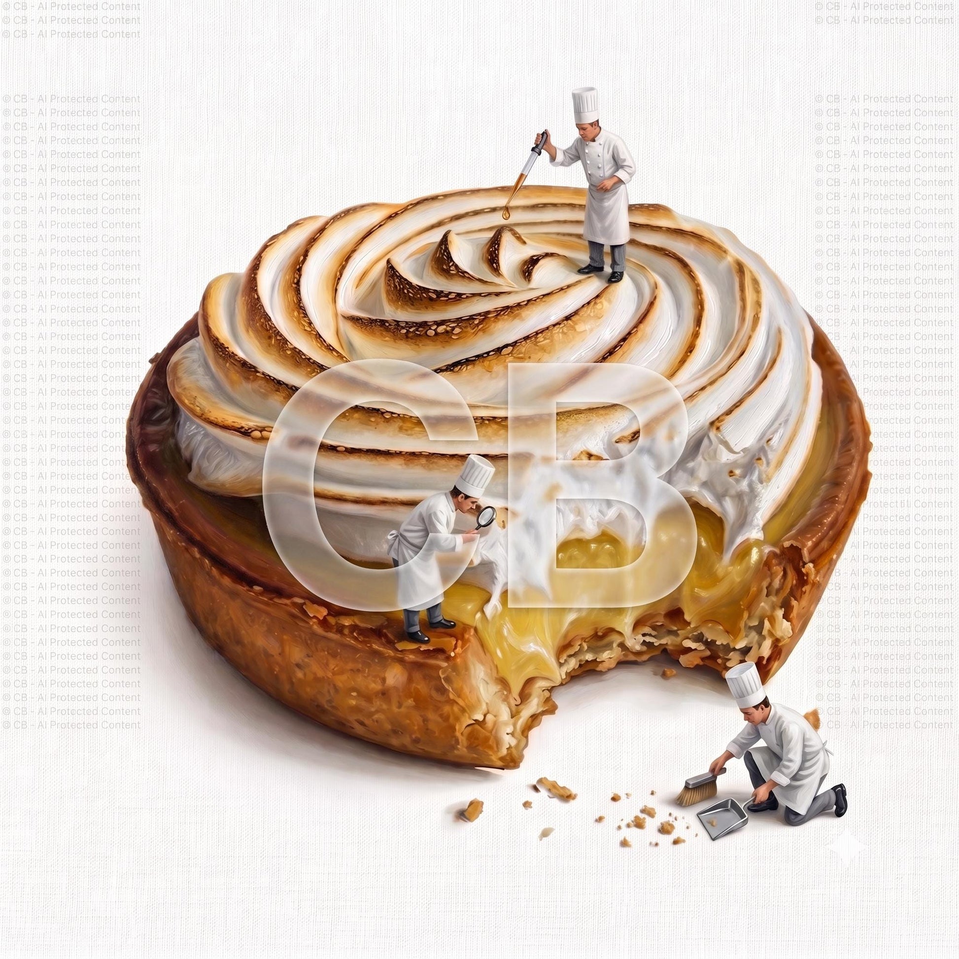 Lemon Meringue Tart Art Print | Realistic Dessert Oil Painting Style | Kitchen Wall Decor | Bakery Poster | Foodie Gift