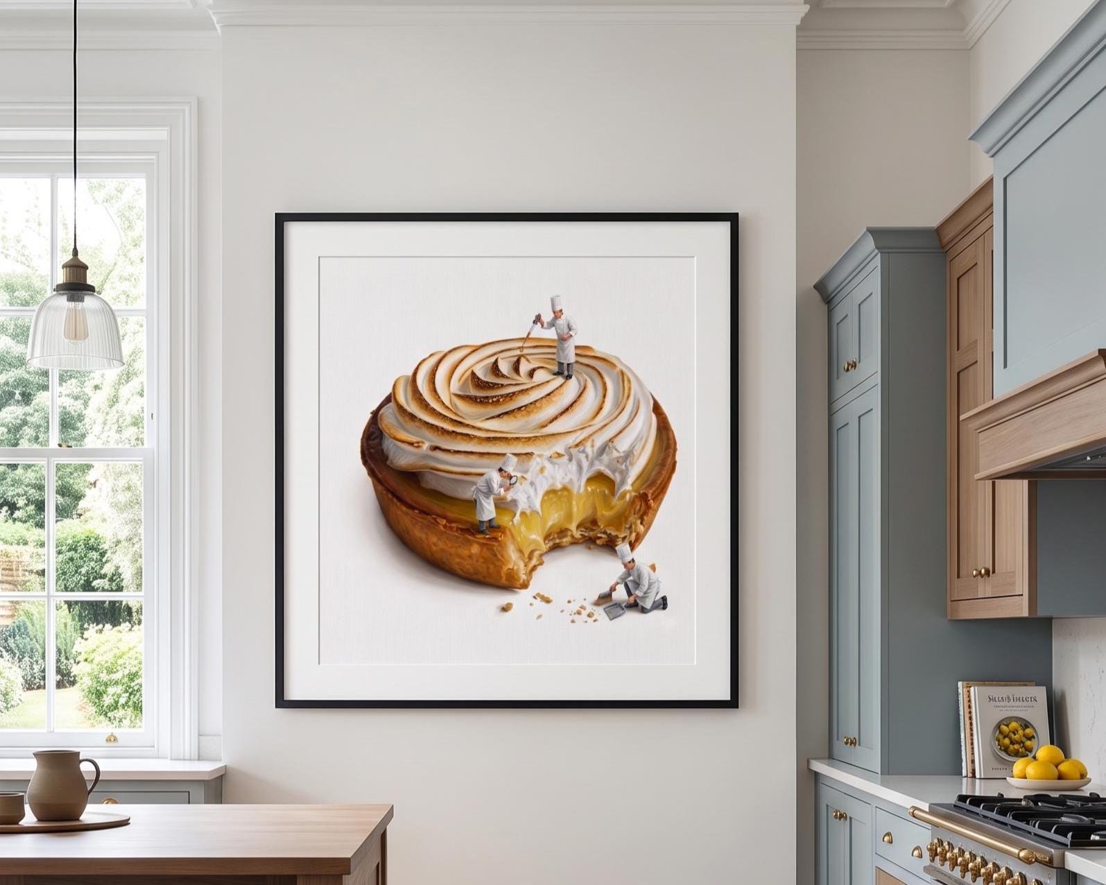 Lemon Meringue Tart Art Print | Realistic Dessert Oil Painting Style | Kitchen Wall Decor | Bakery Poster | Foodie Gift