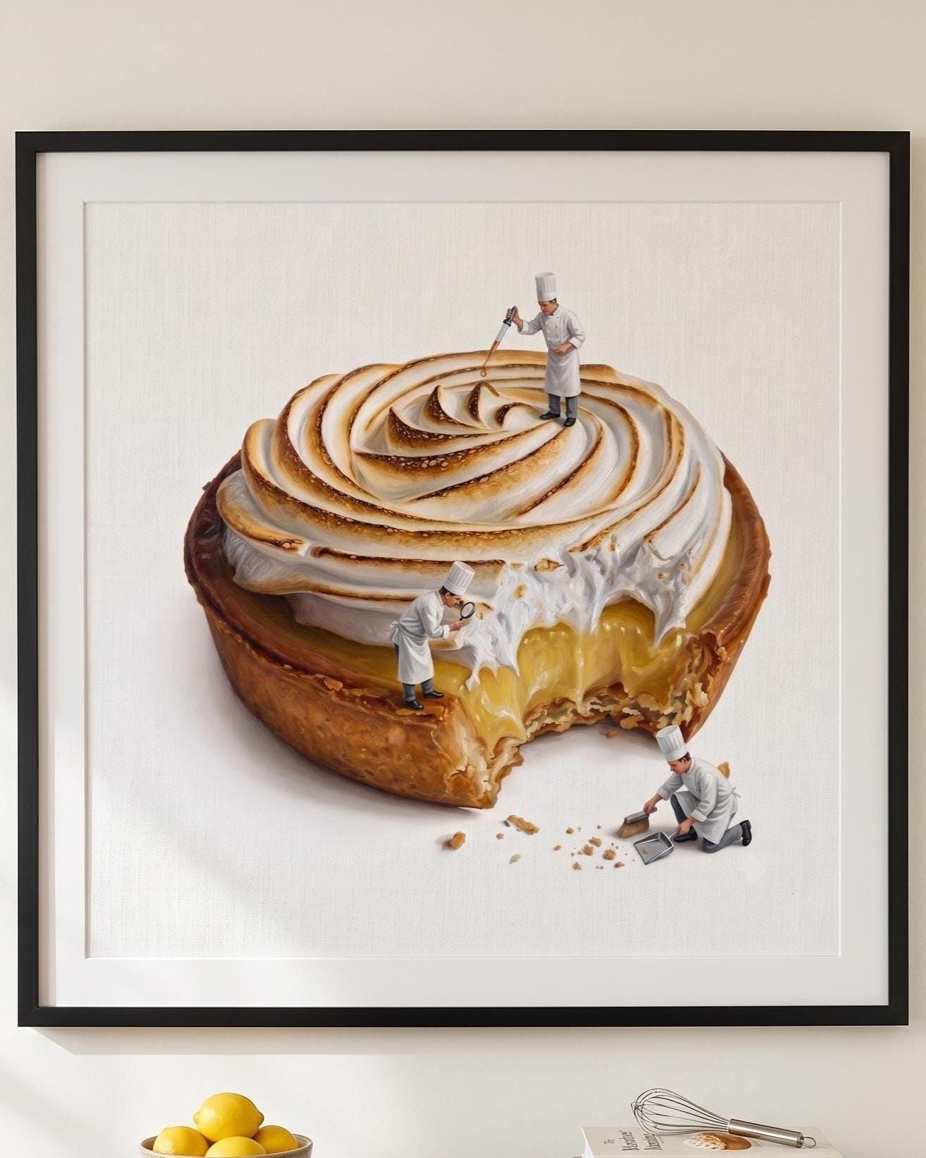 Lemon Meringue Tart Art Print | Realistic Dessert Oil Painting Style | Kitchen Wall Decor | Bakery Poster | Foodie Gift