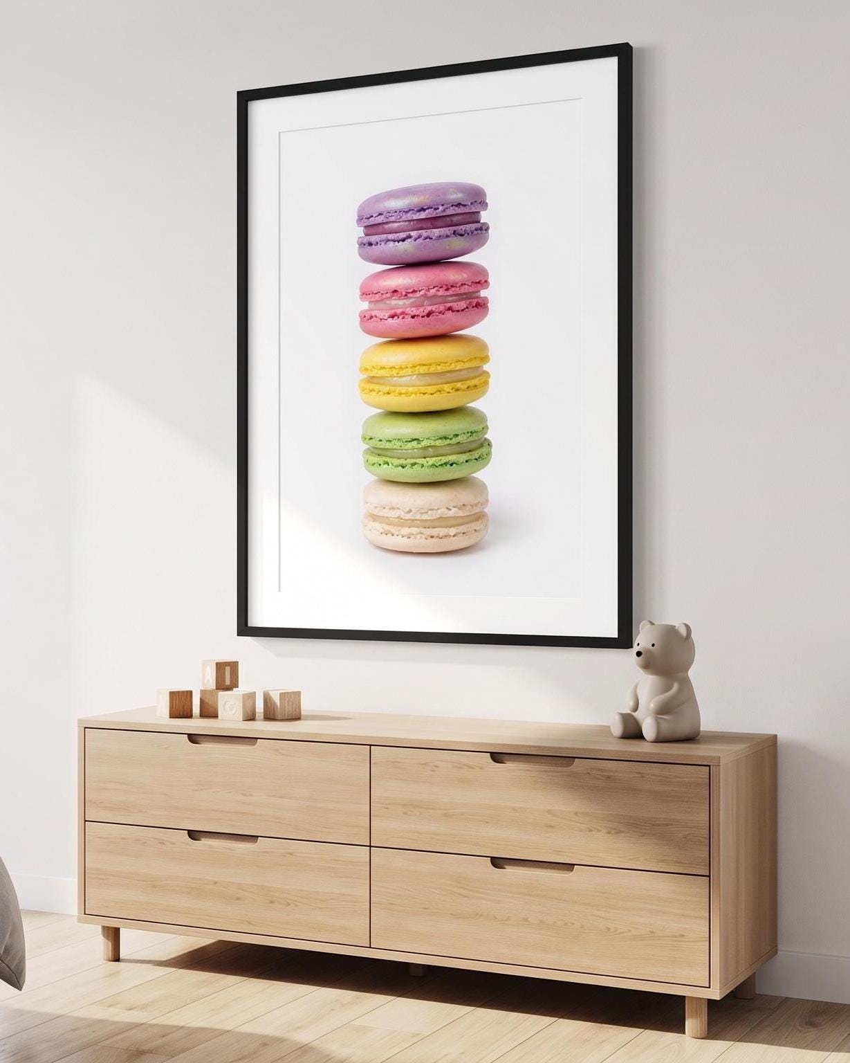 Colorful Macaron Stack Art Print, Bright French Dessert Wall Decor, Tiny Chef Fine Art
