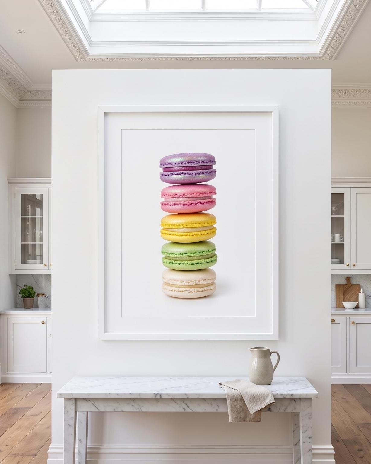 Colorful Macaron Stack Art Print, Bright French Dessert Wall Decor, Tiny Chef Fine Art
