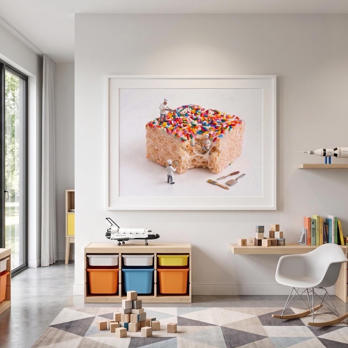 Miniature Chef Art Print - Rice Krispie Treat Pop Art - Funny Kitchen Wall Decor - Tiny People Macro Food Photography - Dessert Poster